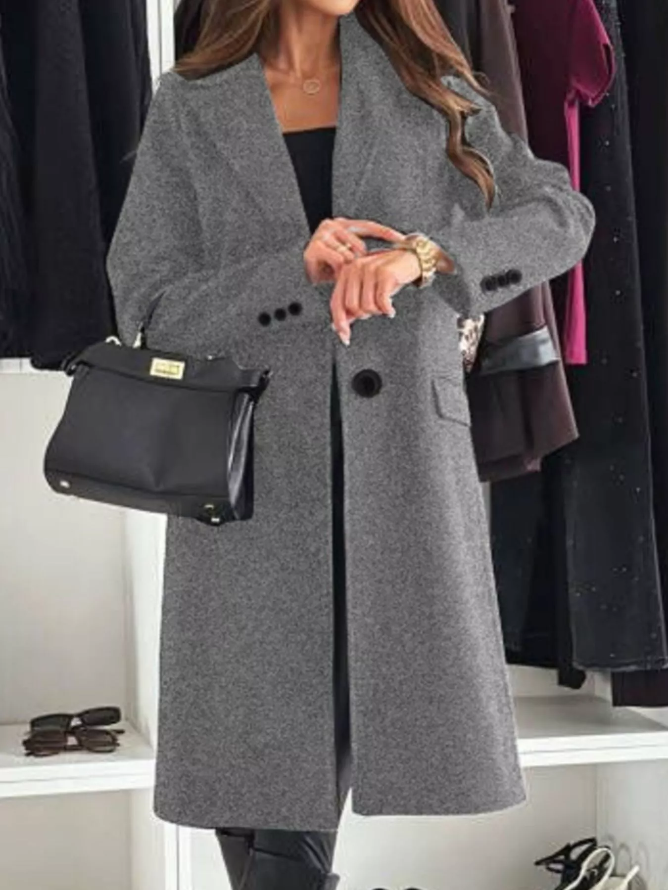 Lapel Collar Long Sleeve Coat - Image 12