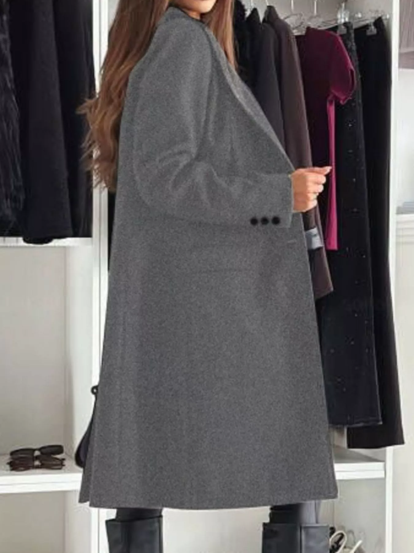 Lapel Collar Long Sleeve Coat - Image 13