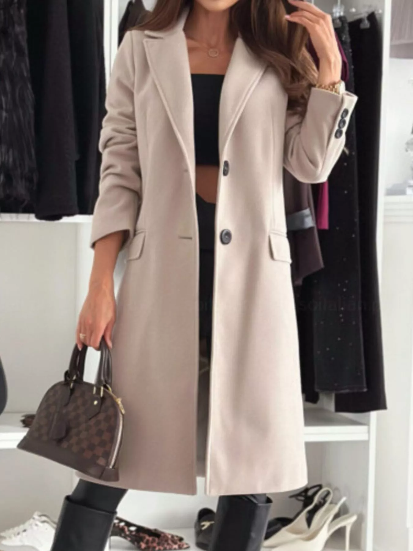 Lapel Collar Long Sleeve Coat - Image 3