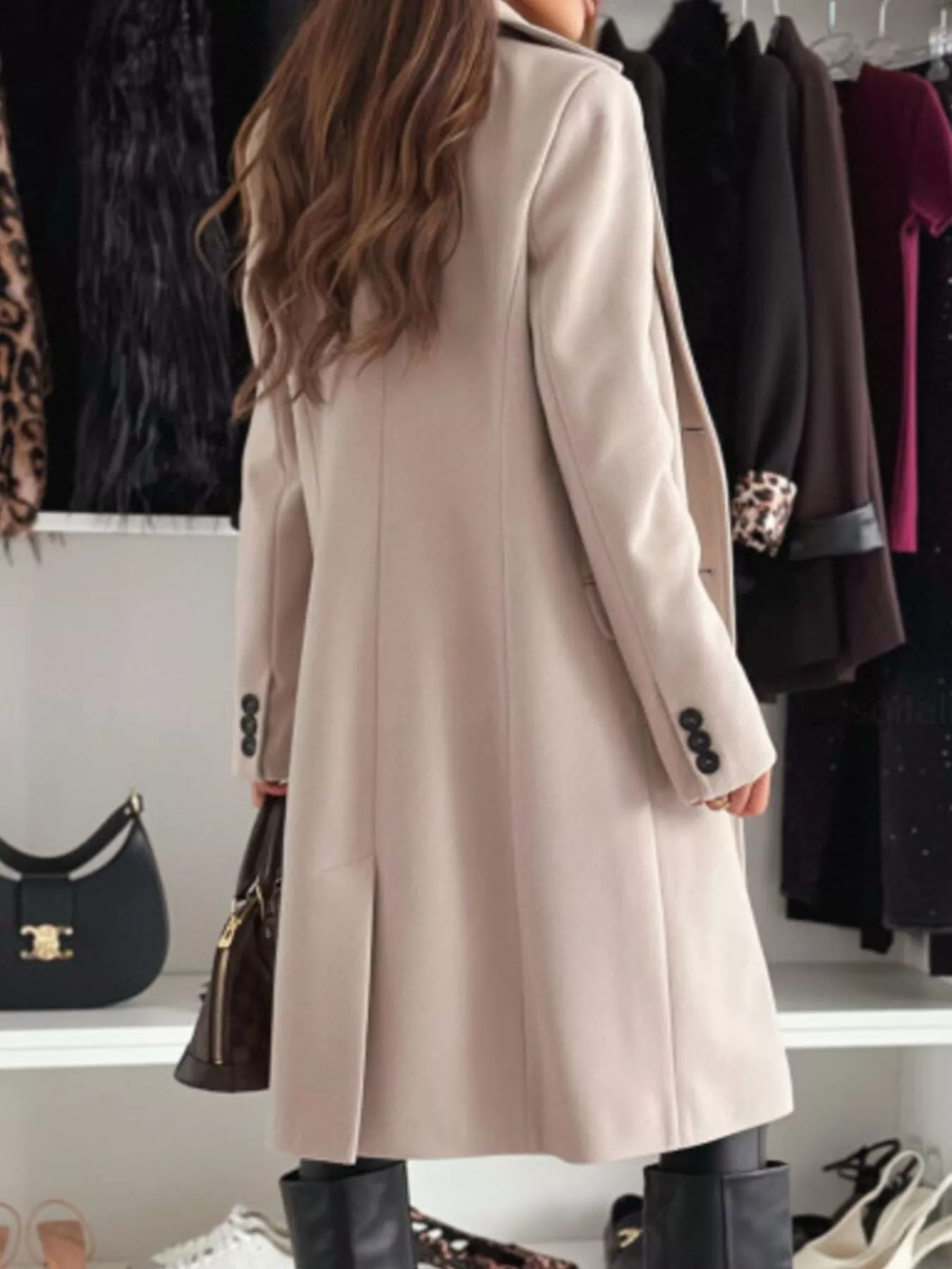 Lapel Collar Long Sleeve Coat - Image 4