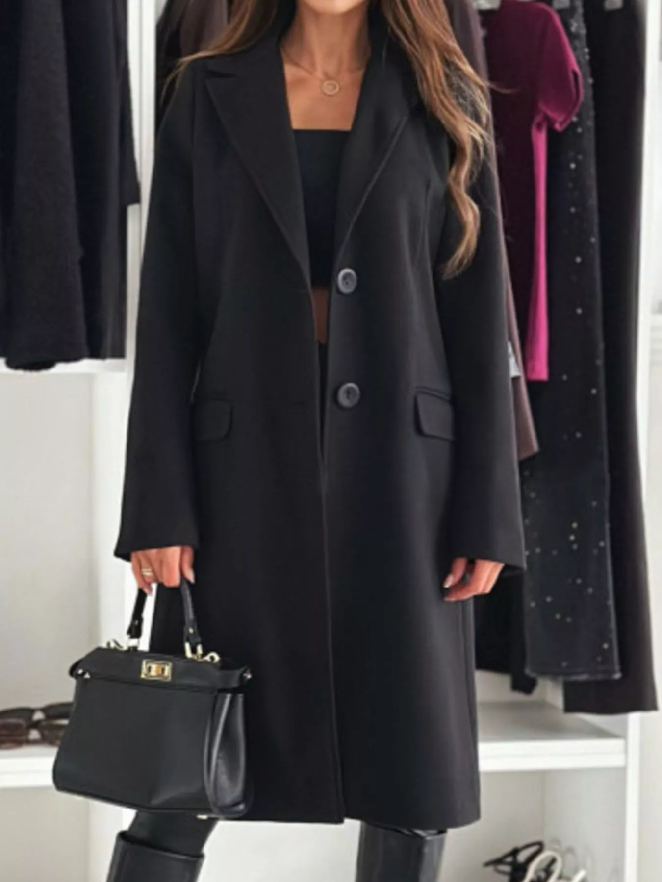 Lapel Collar Long Sleeve Coat - Image 5