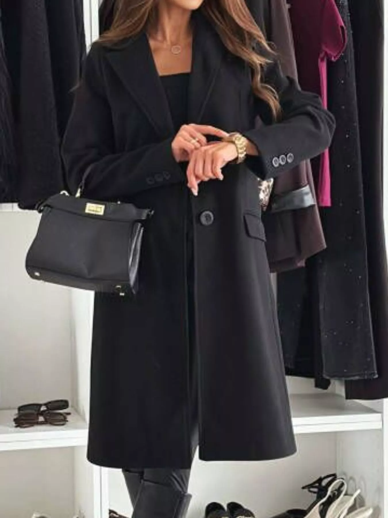 Lapel Collar Long Sleeve Coat - Image 7
