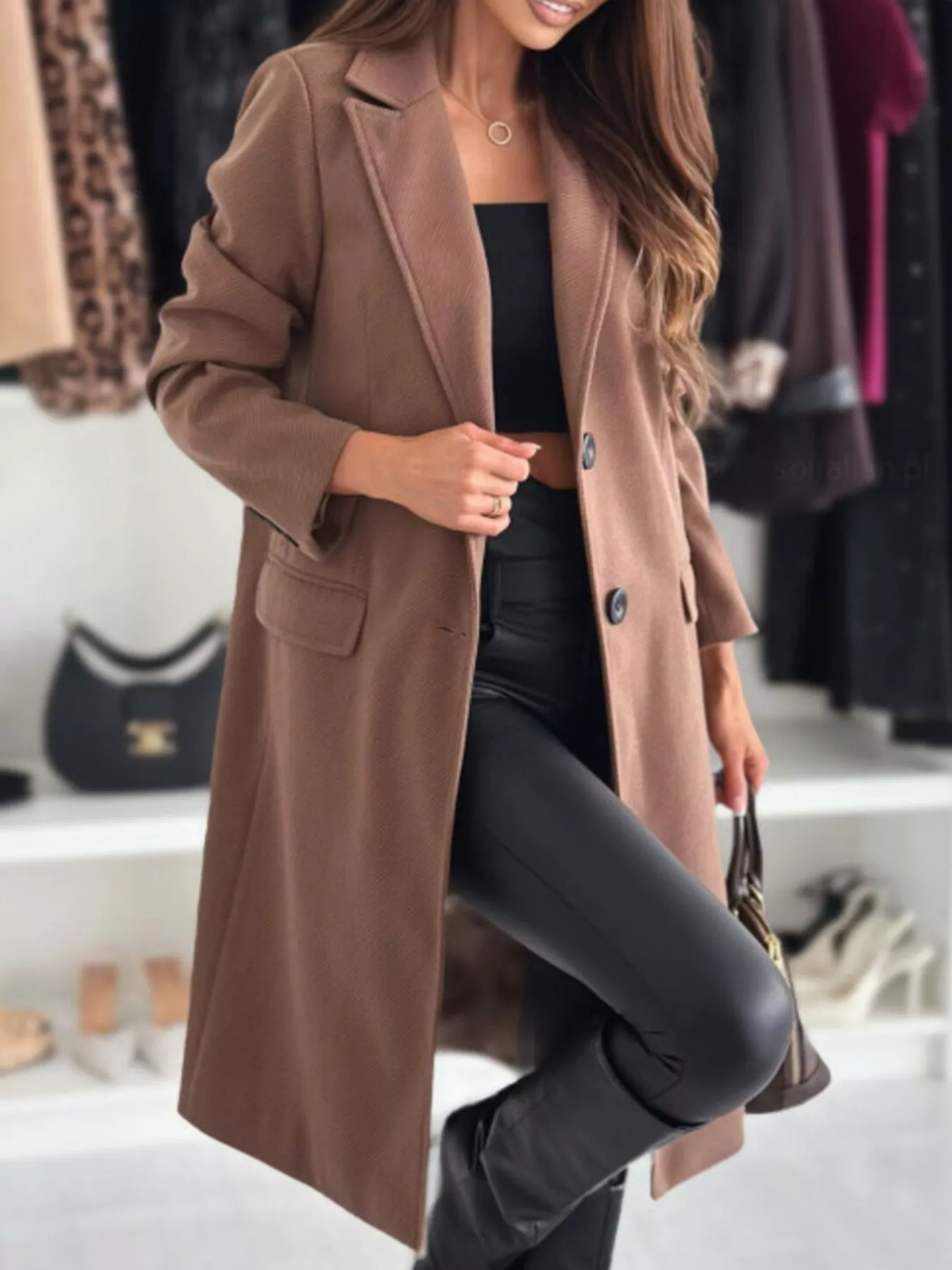 Lapel Collar Long Sleeve Coat - Image 8