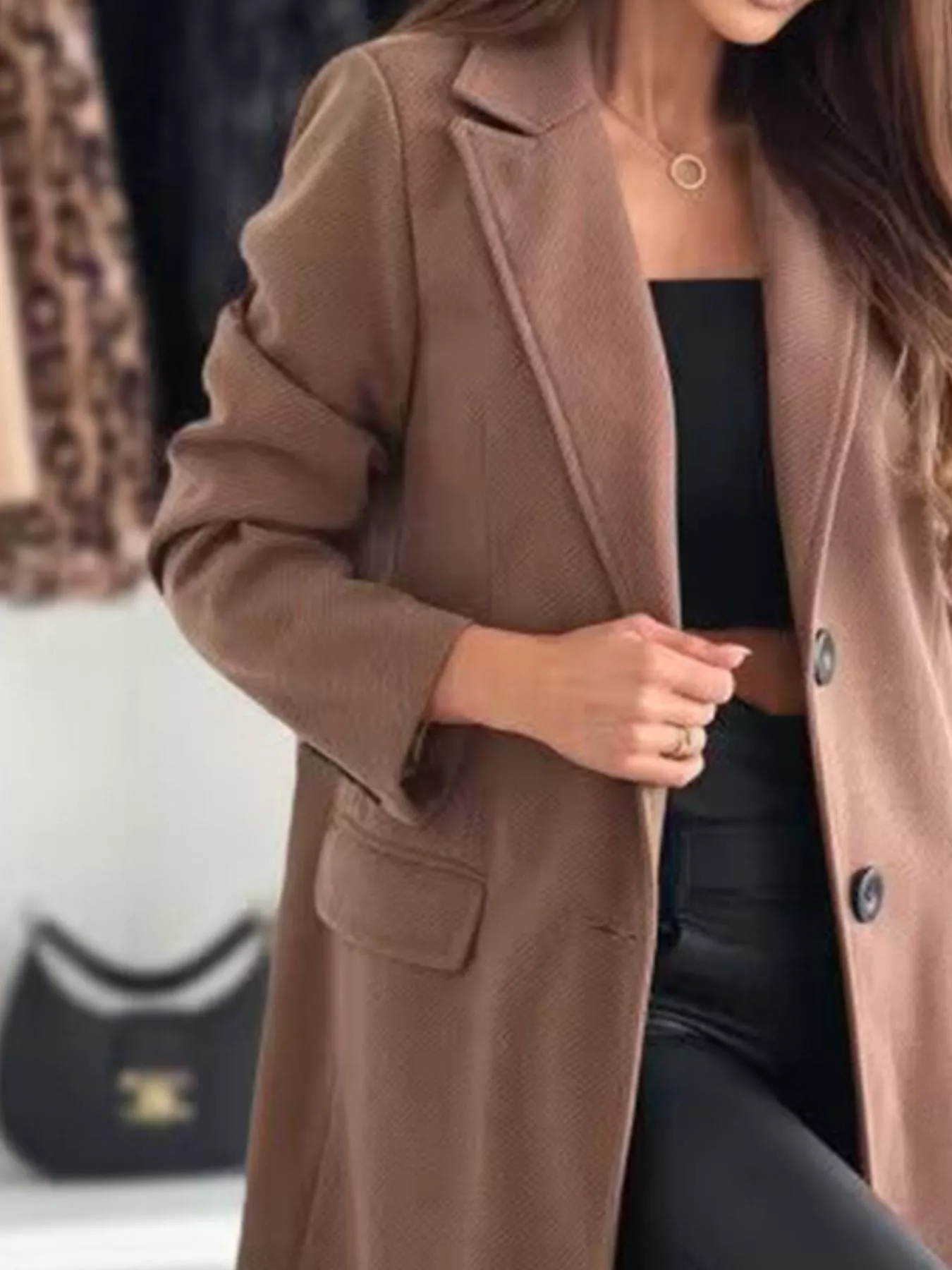 Lapel Collar Long Sleeve Coat - Image 9