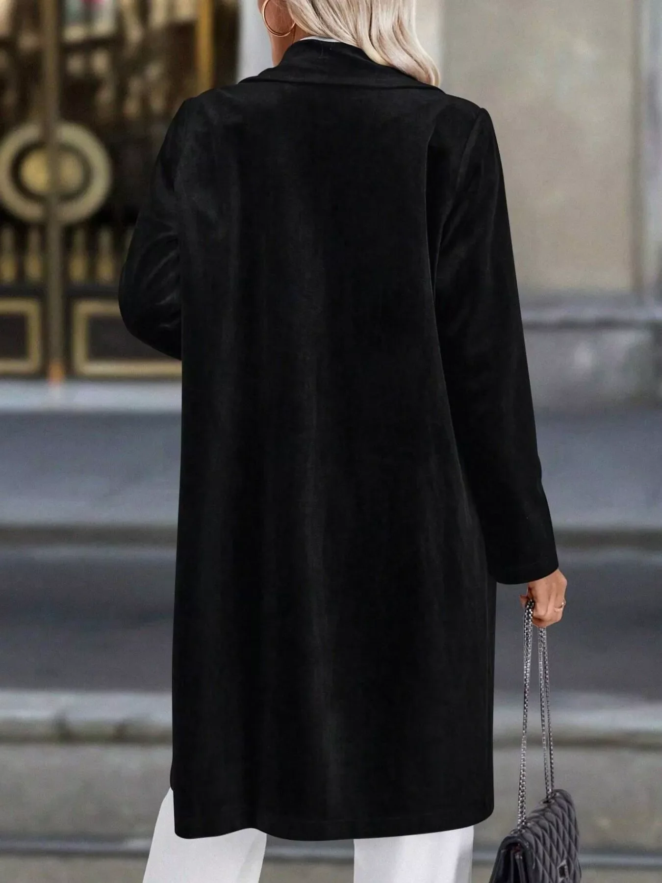 Lapel Collar Long Sleeve Longline Coat - Image 12