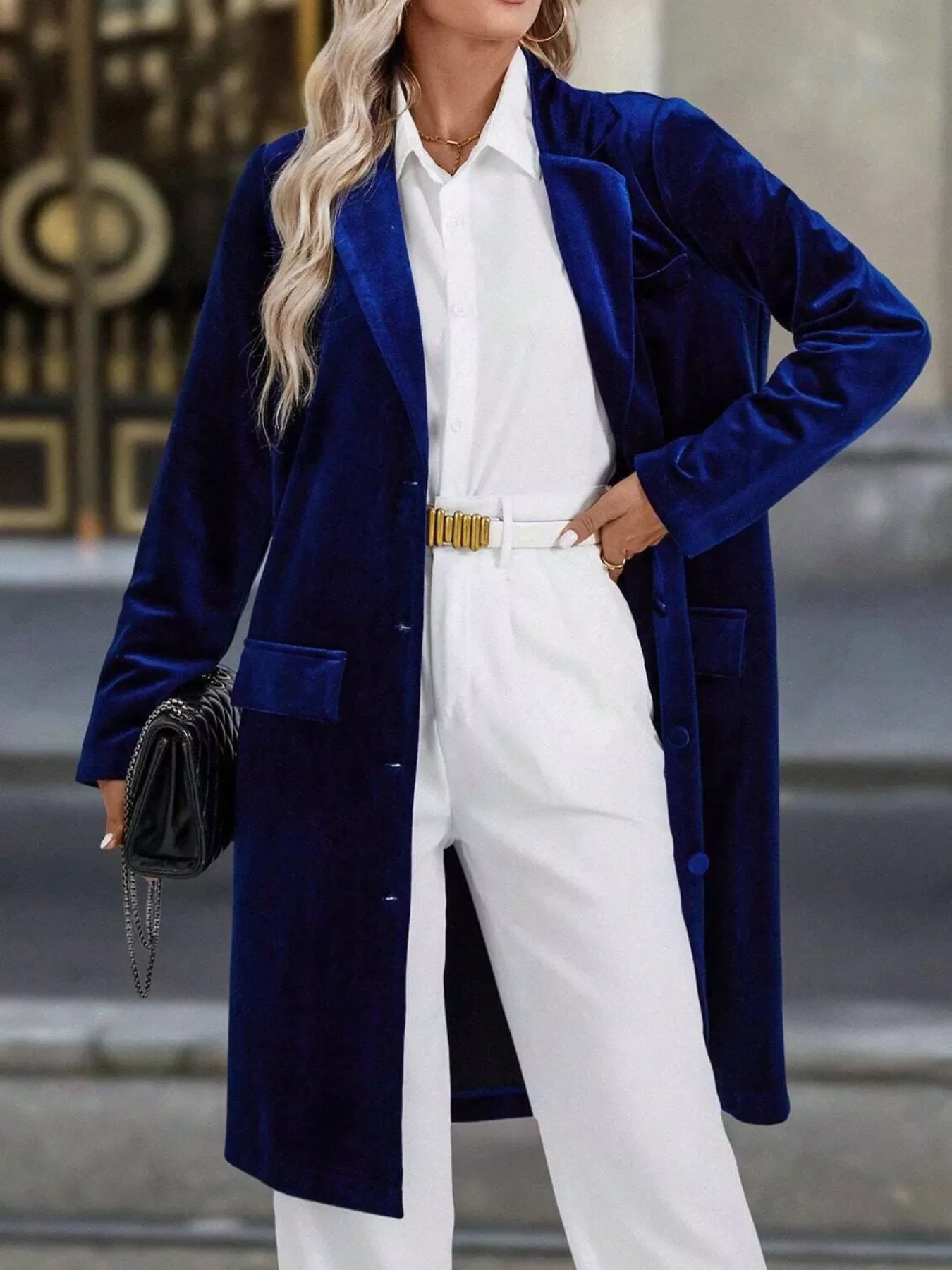 Lapel Collar Long Sleeve Longline Coat - Image 13