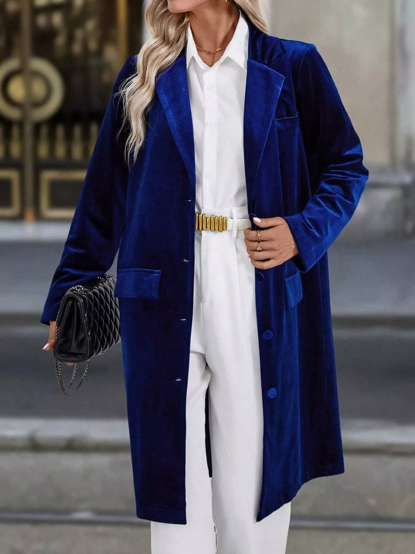 Lapel Collar Long Sleeve Longline Coat - Image 14