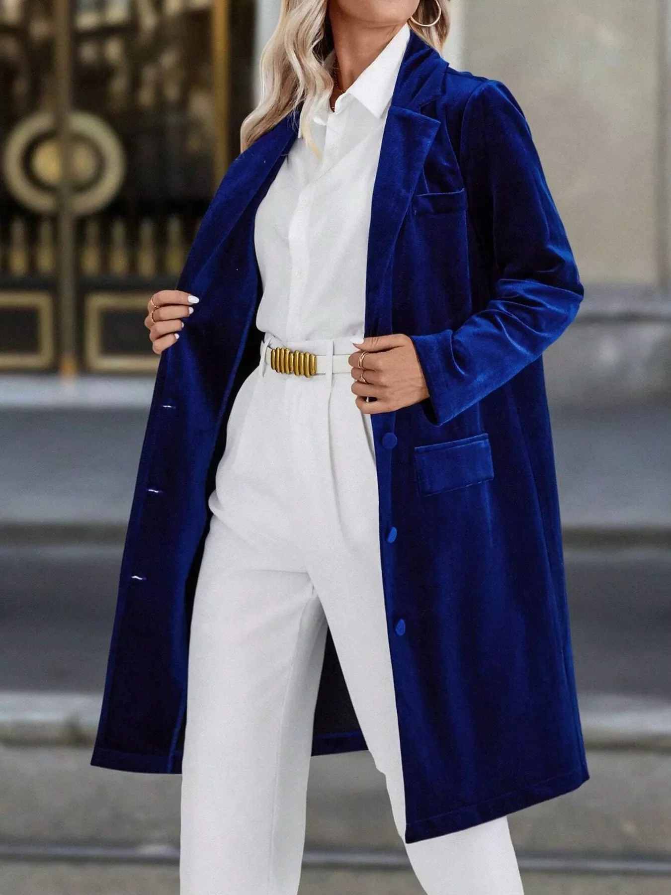 Lapel Collar Long Sleeve Longline Coat - Image 16