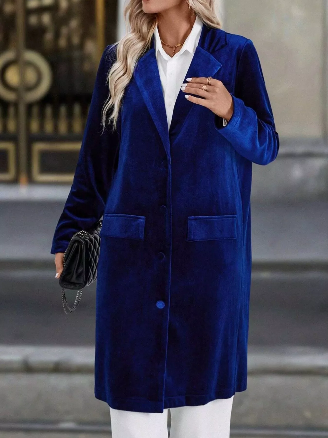 Lapel Collar Long Sleeve Longline Coat - Image 17
