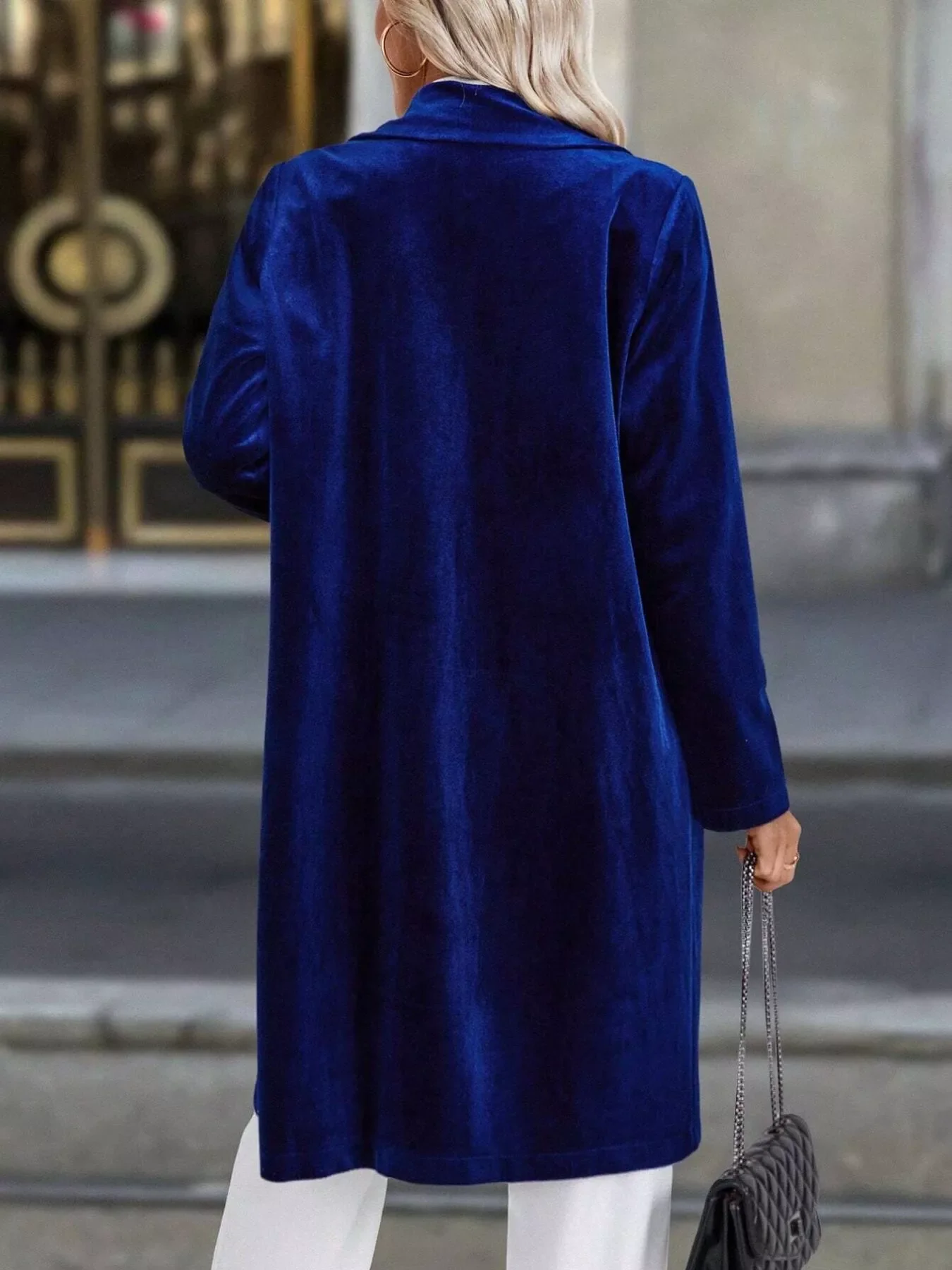 Lapel Collar Long Sleeve Longline Coat - Image 18