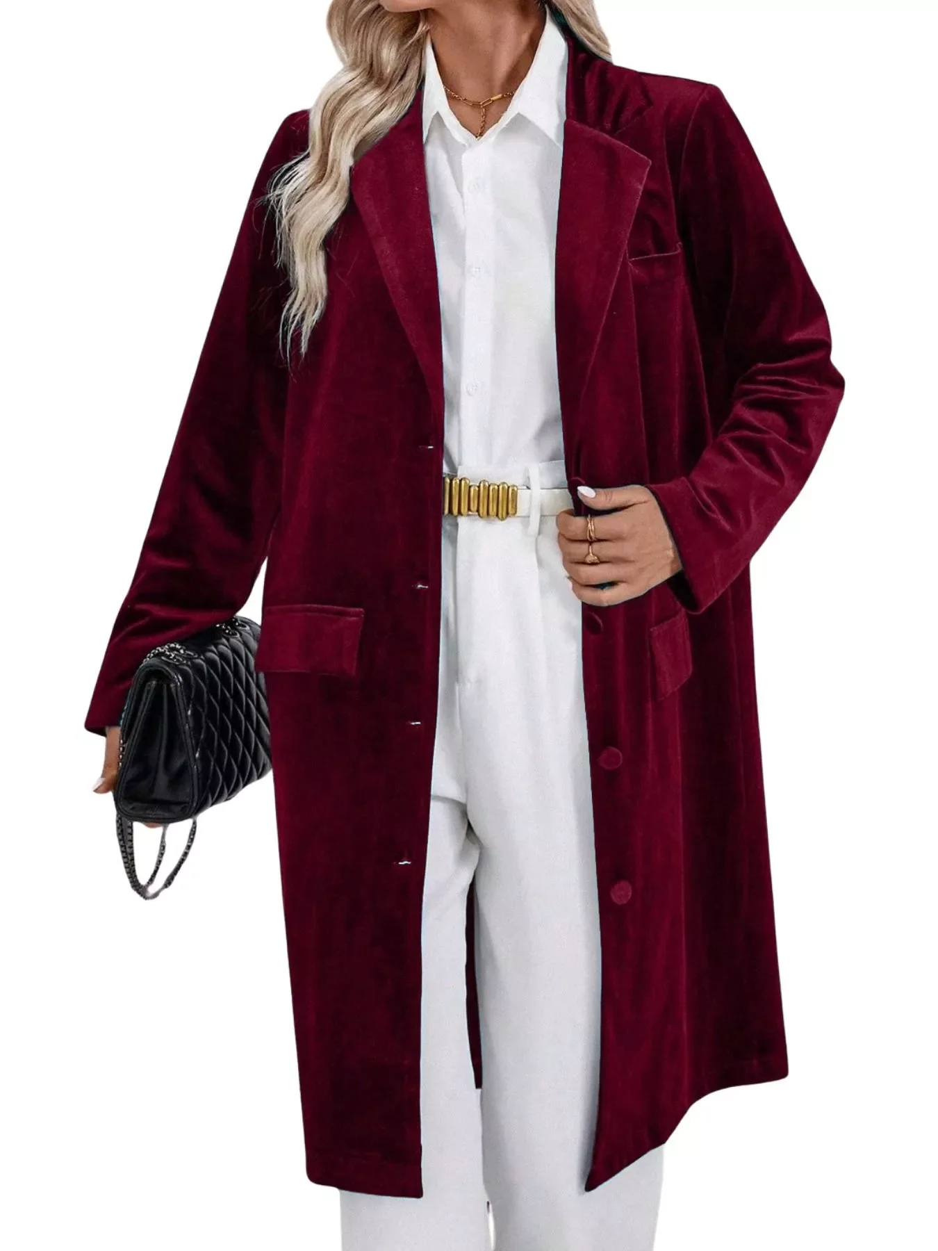 Lapel Collar Long Sleeve Longline Coat - Image 19