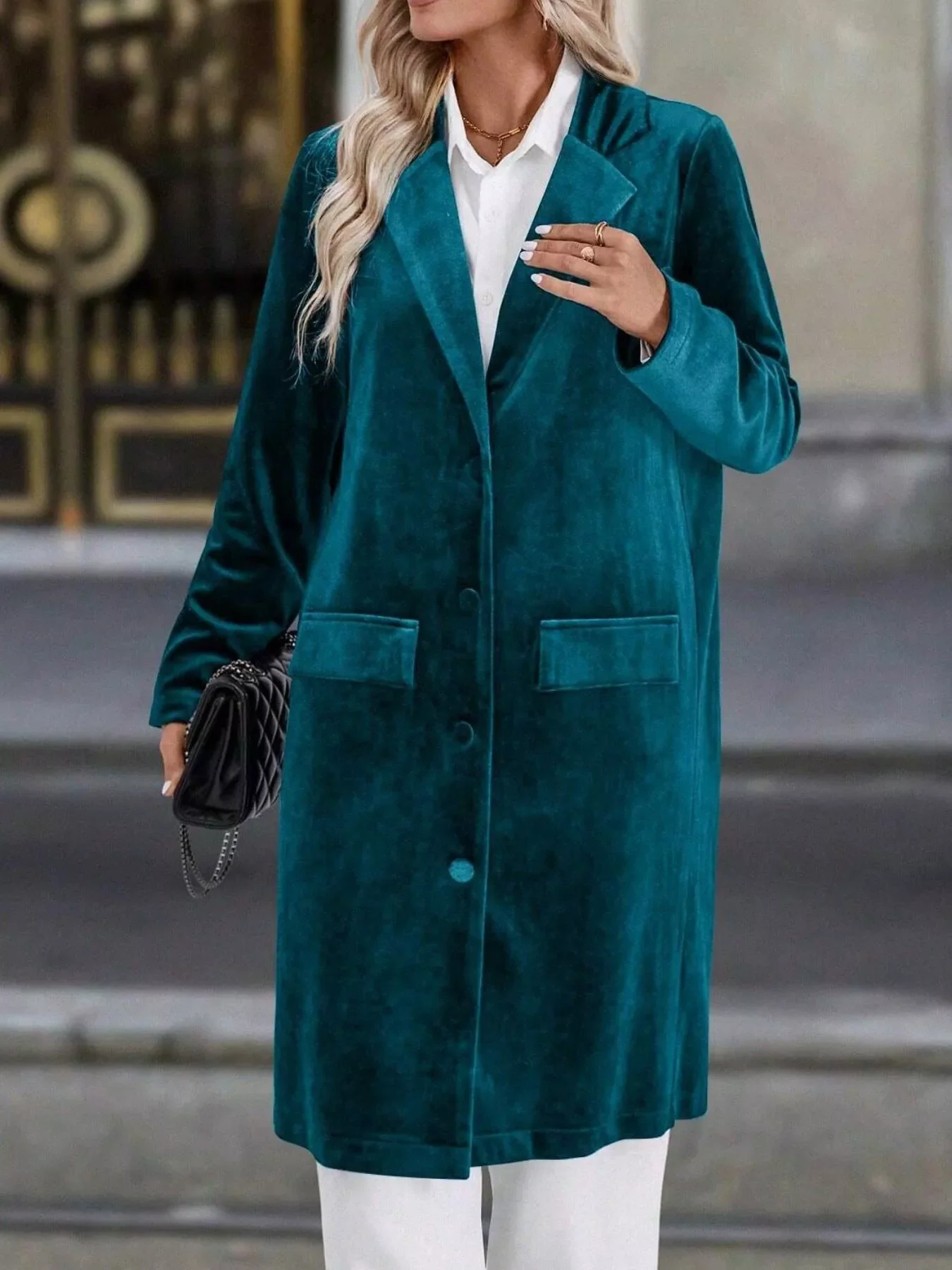 Lapel Collar Long Sleeve Longline Coat - Image 2