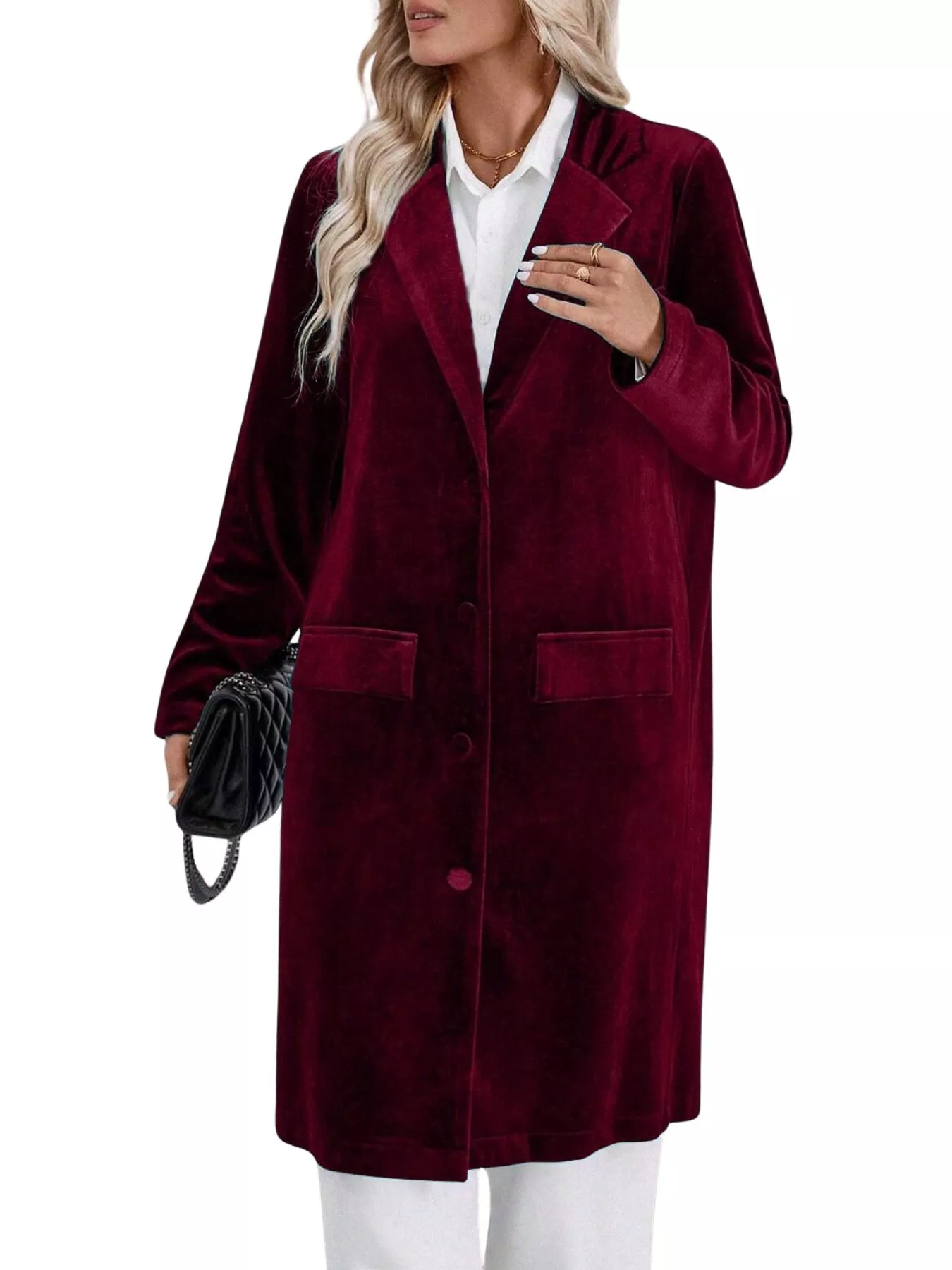 Lapel Collar Long Sleeve Longline Coat - Image 20