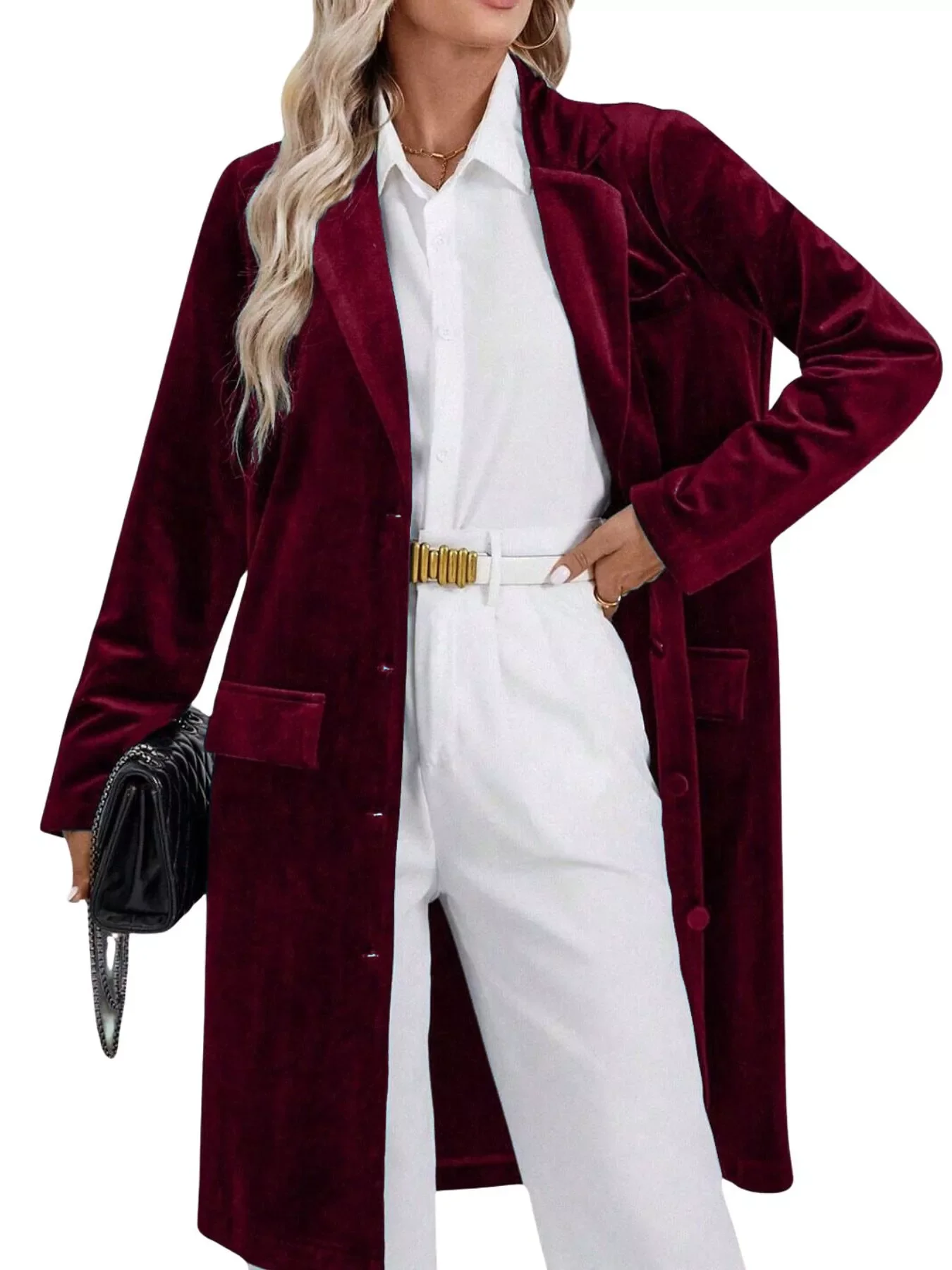 Lapel Collar Long Sleeve Longline Coat - Image 21