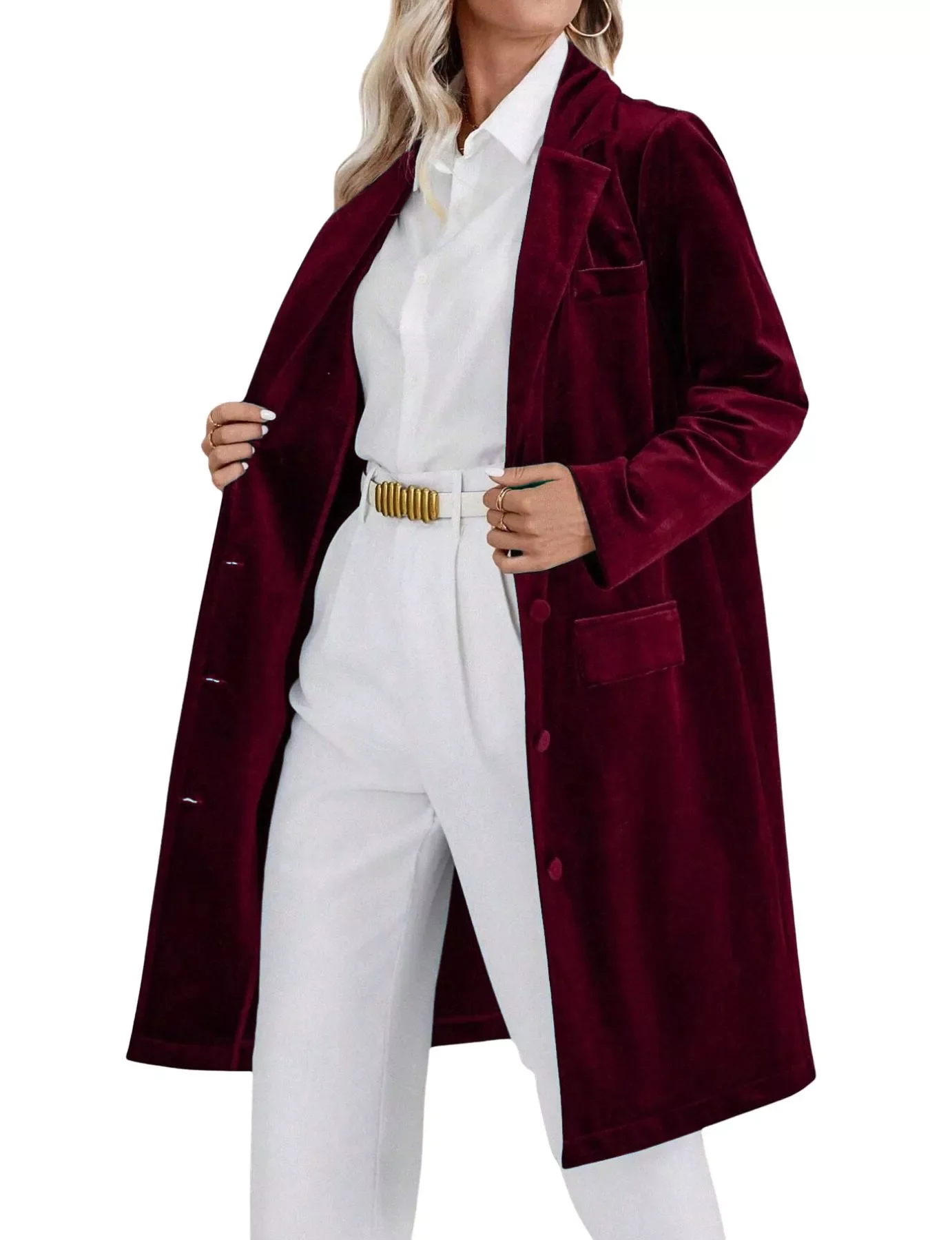 Lapel Collar Long Sleeve Longline Coat - Image 22