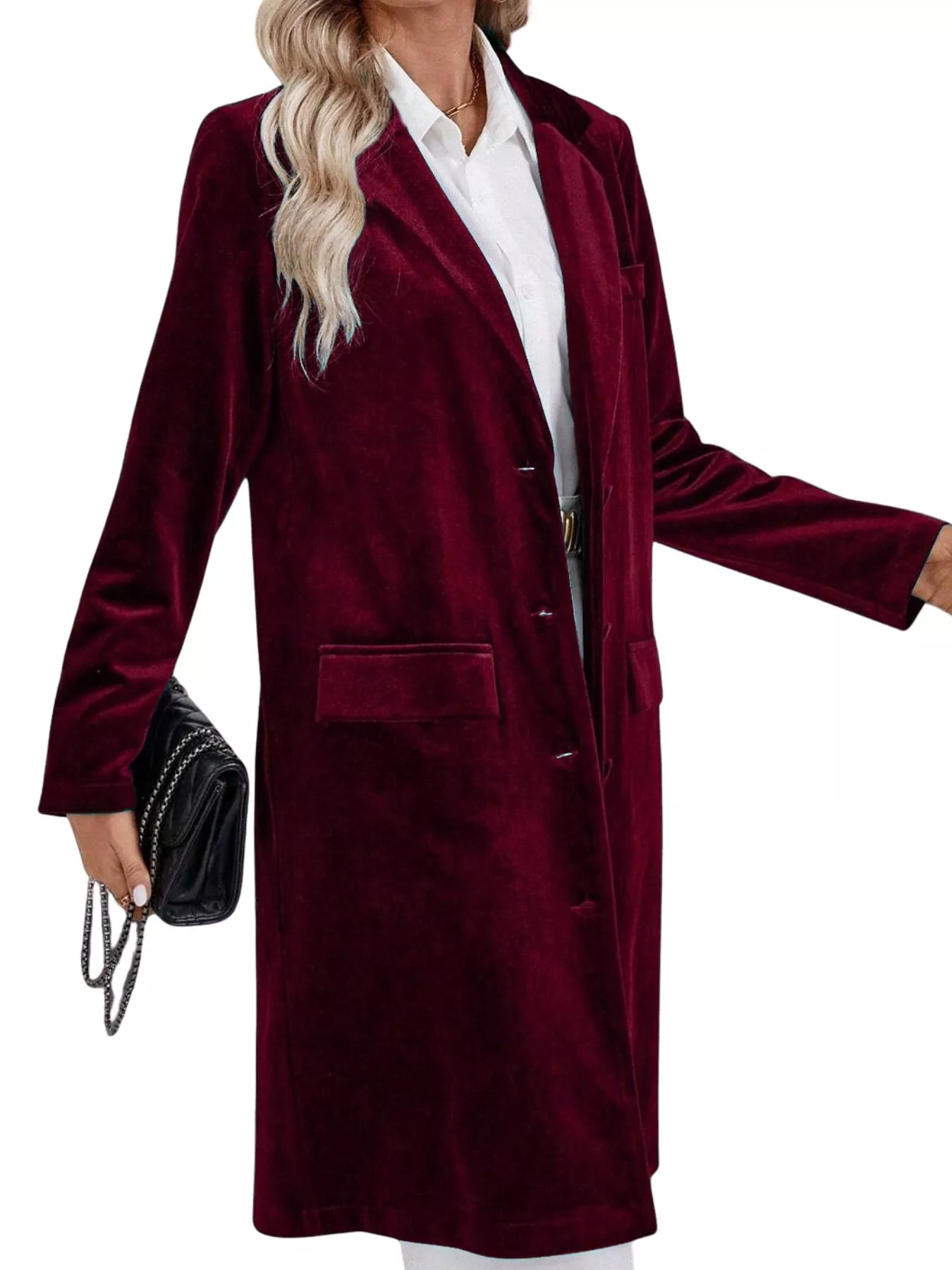 Lapel Collar Long Sleeve Longline Coat - Image 23