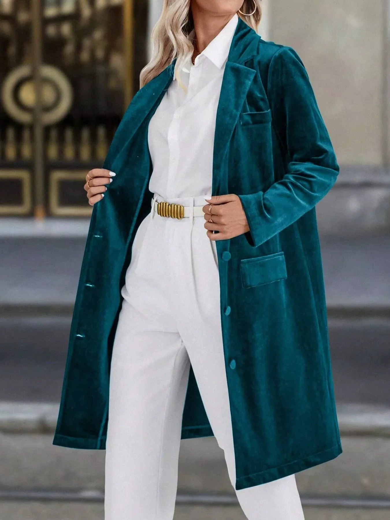Lapel Collar Long Sleeve Longline Coat - Image 4