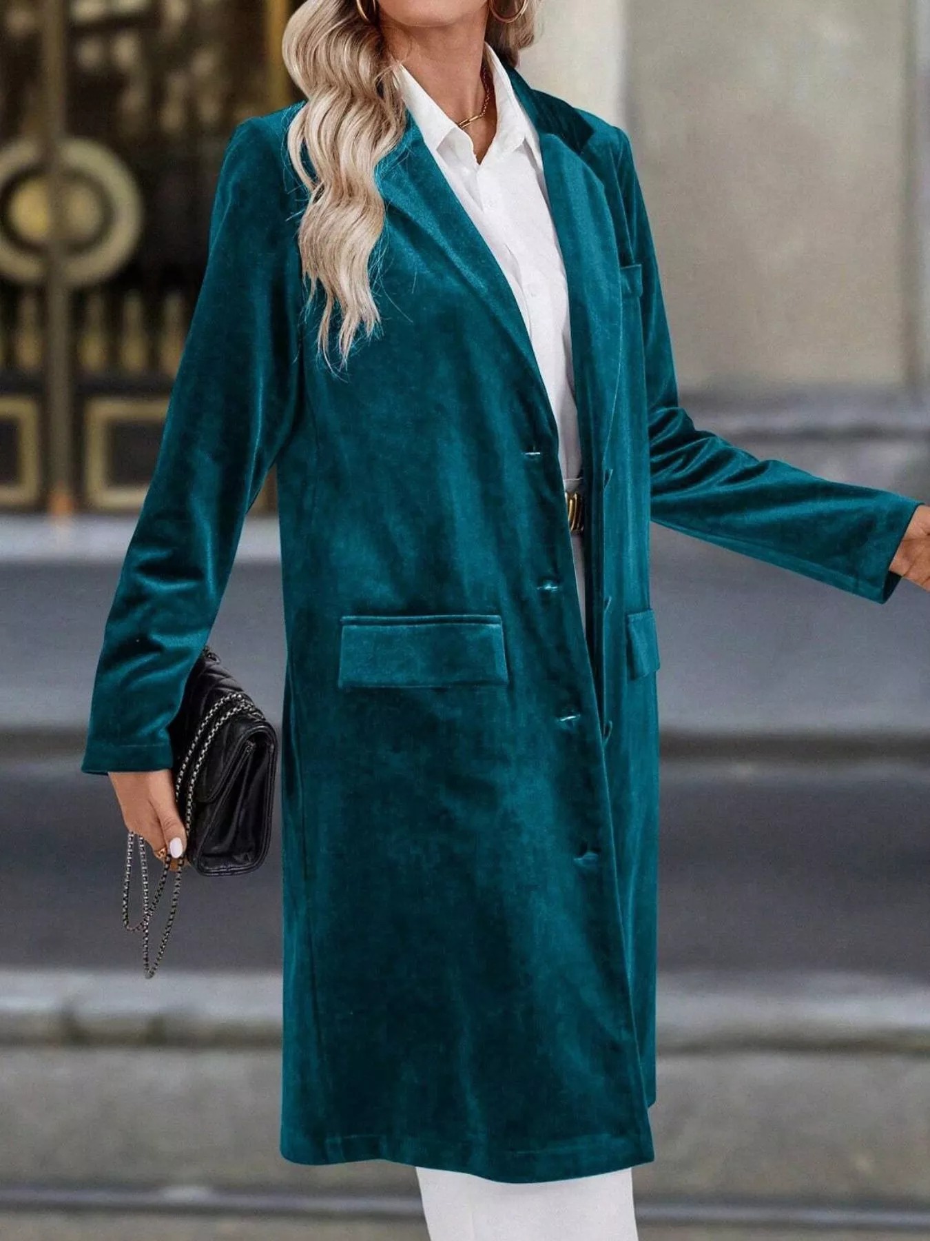 Lapel Collar Long Sleeve Longline Coat - Image 5