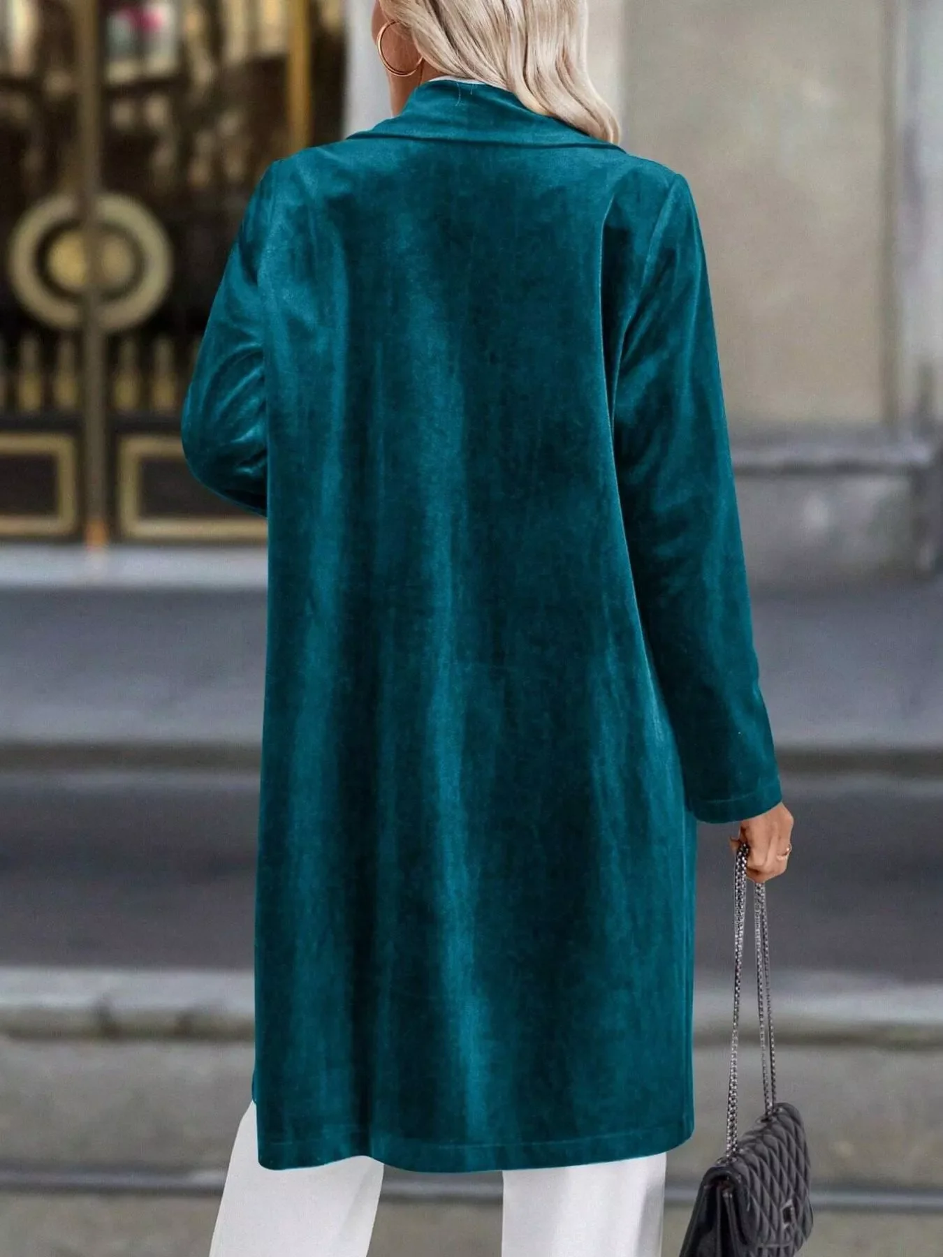 Lapel Collar Long Sleeve Longline Coat - Image 6
