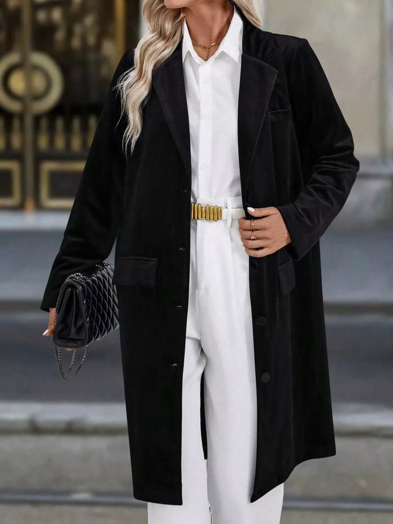 Lapel Collar Long Sleeve Longline Coat - Image 7