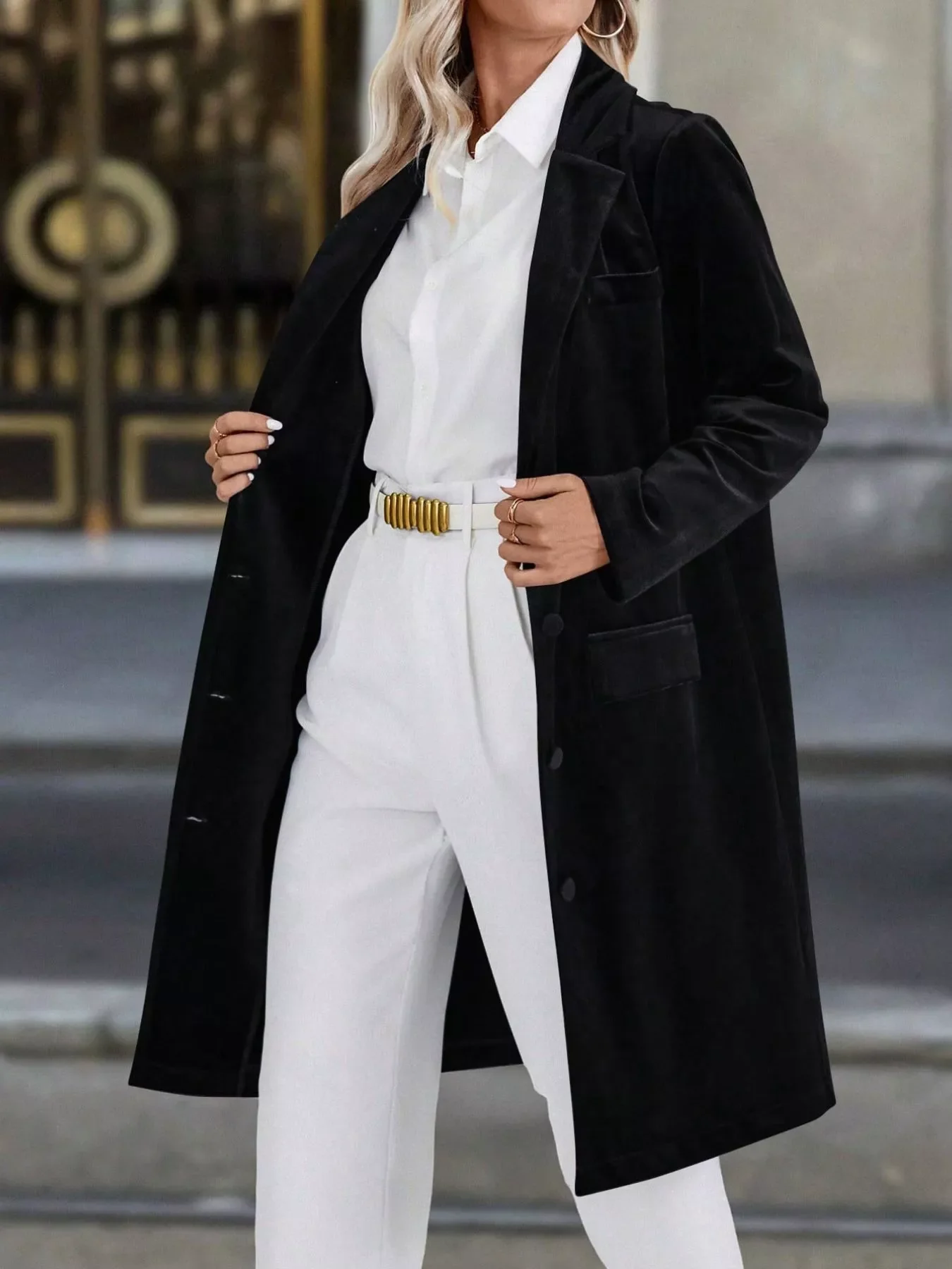 Lapel Collar Long Sleeve Longline Coat - Image 8