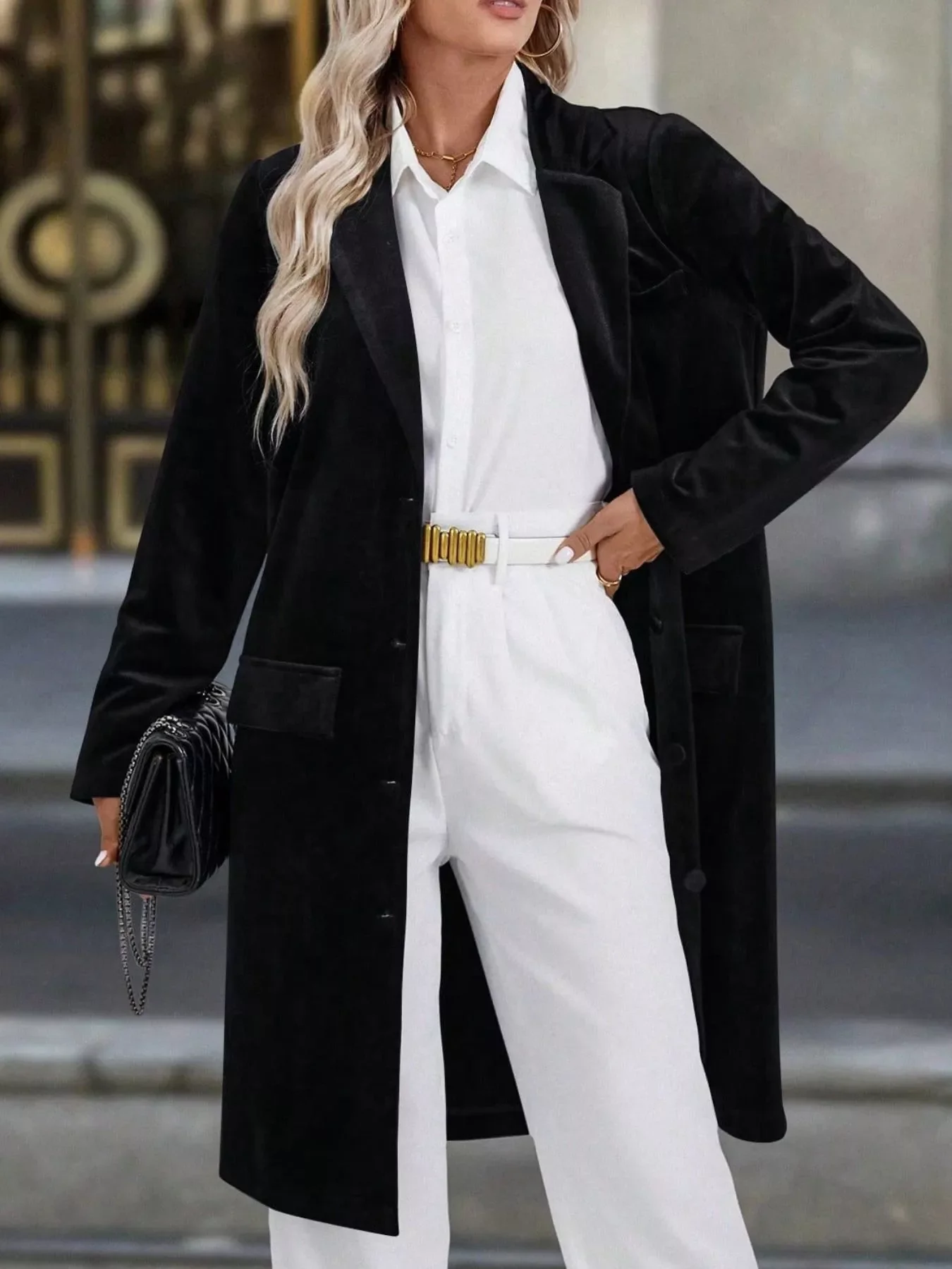 Lapel Collar Long Sleeve Longline Coat - Image 9