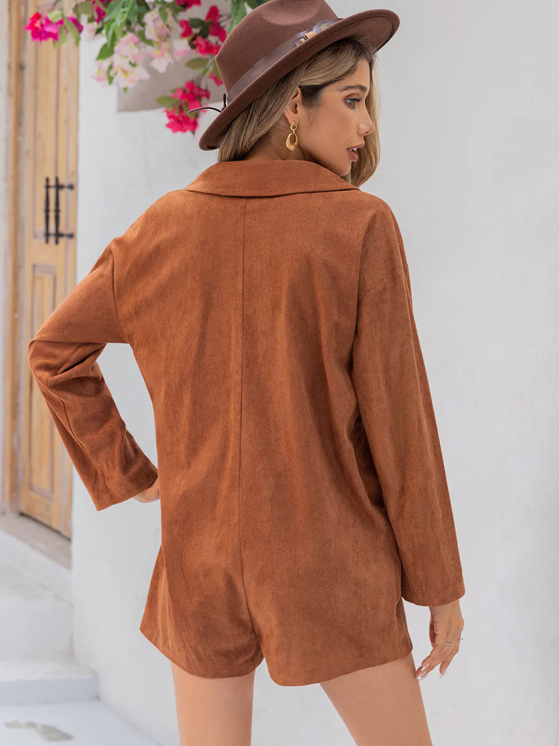 Lapel Collar Long Sleeve Romper - Image 2