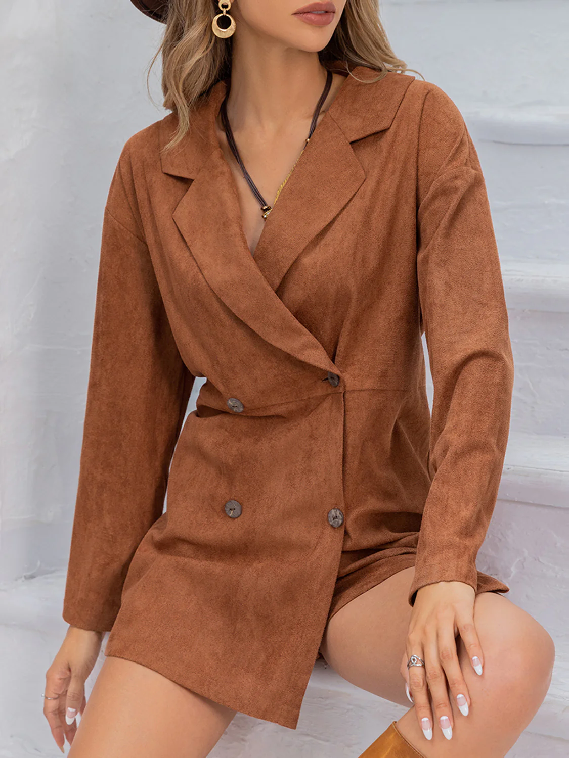 Lapel Collar Long Sleeve Romper - Image 3