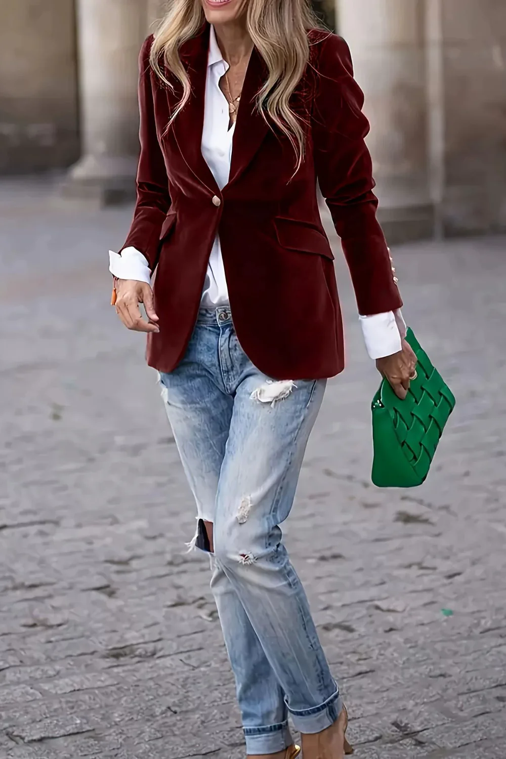 Lapel Collar One Button Blazer - Image 2