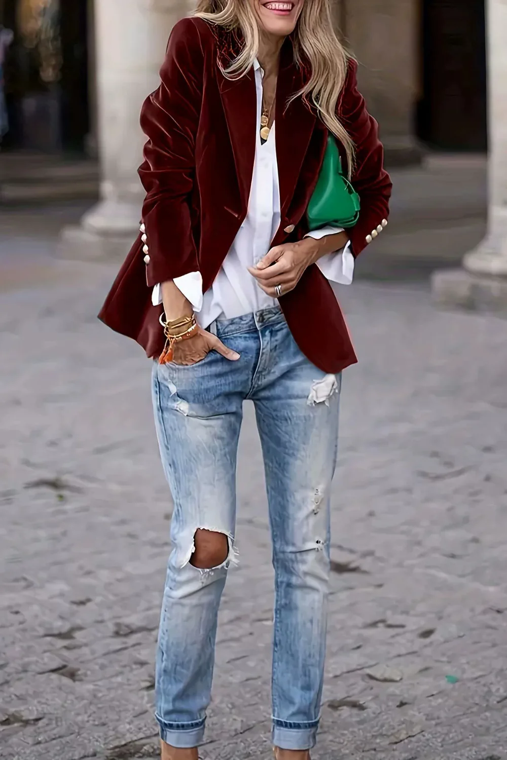 Lapel Collar One Button Blazer - Image 3