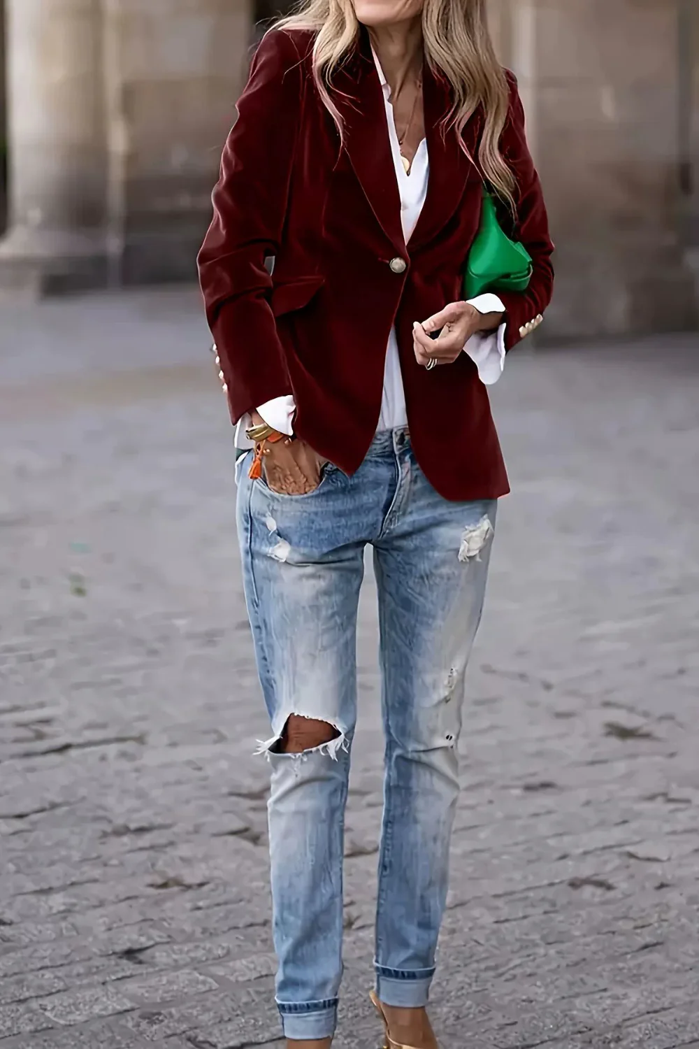Lapel Collar One Button Blazer - Image 4