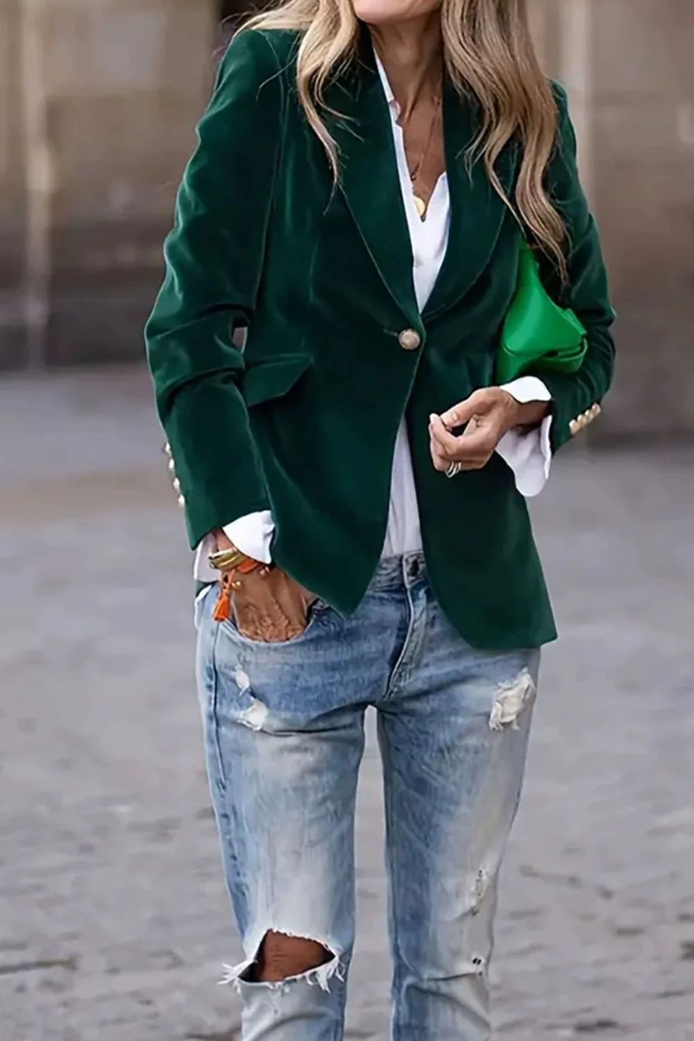 Lapel Collar One Button Blazer - Image 2