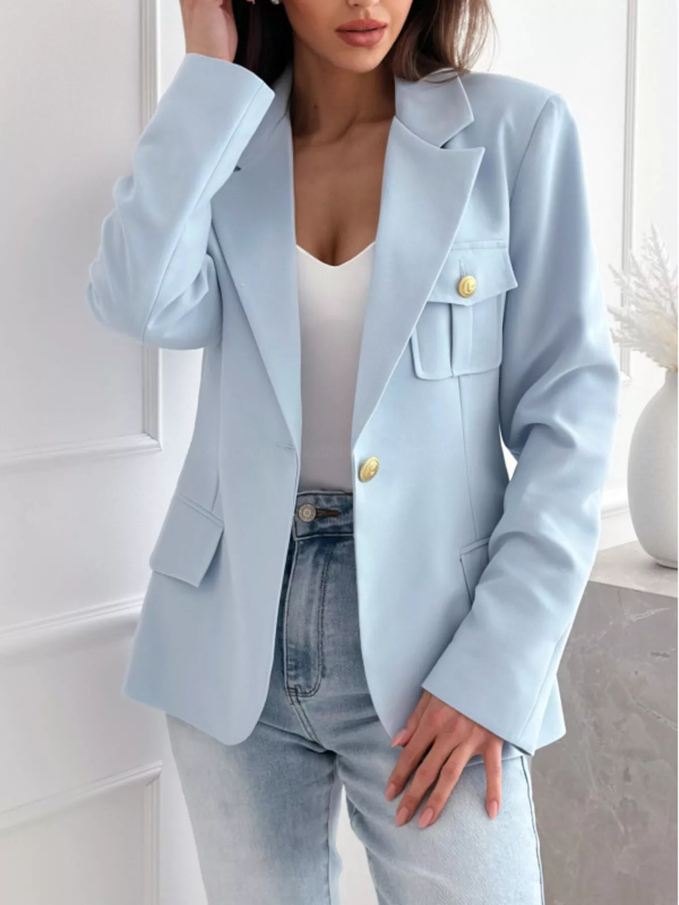 Lapel Collar One Button Blazer - Image 10