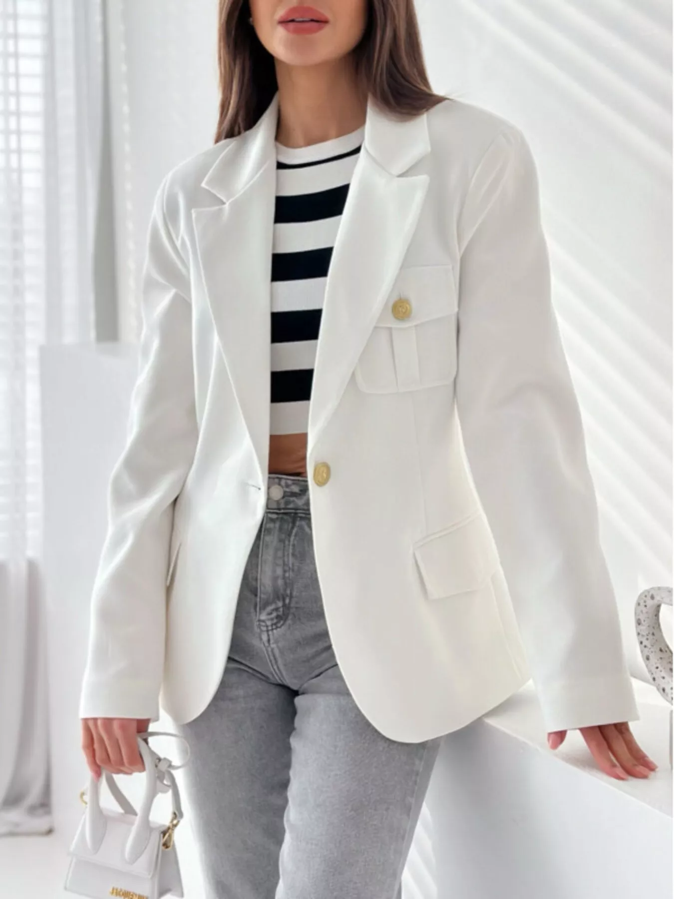 Lapel Collar One Button Blazer - Image 11
