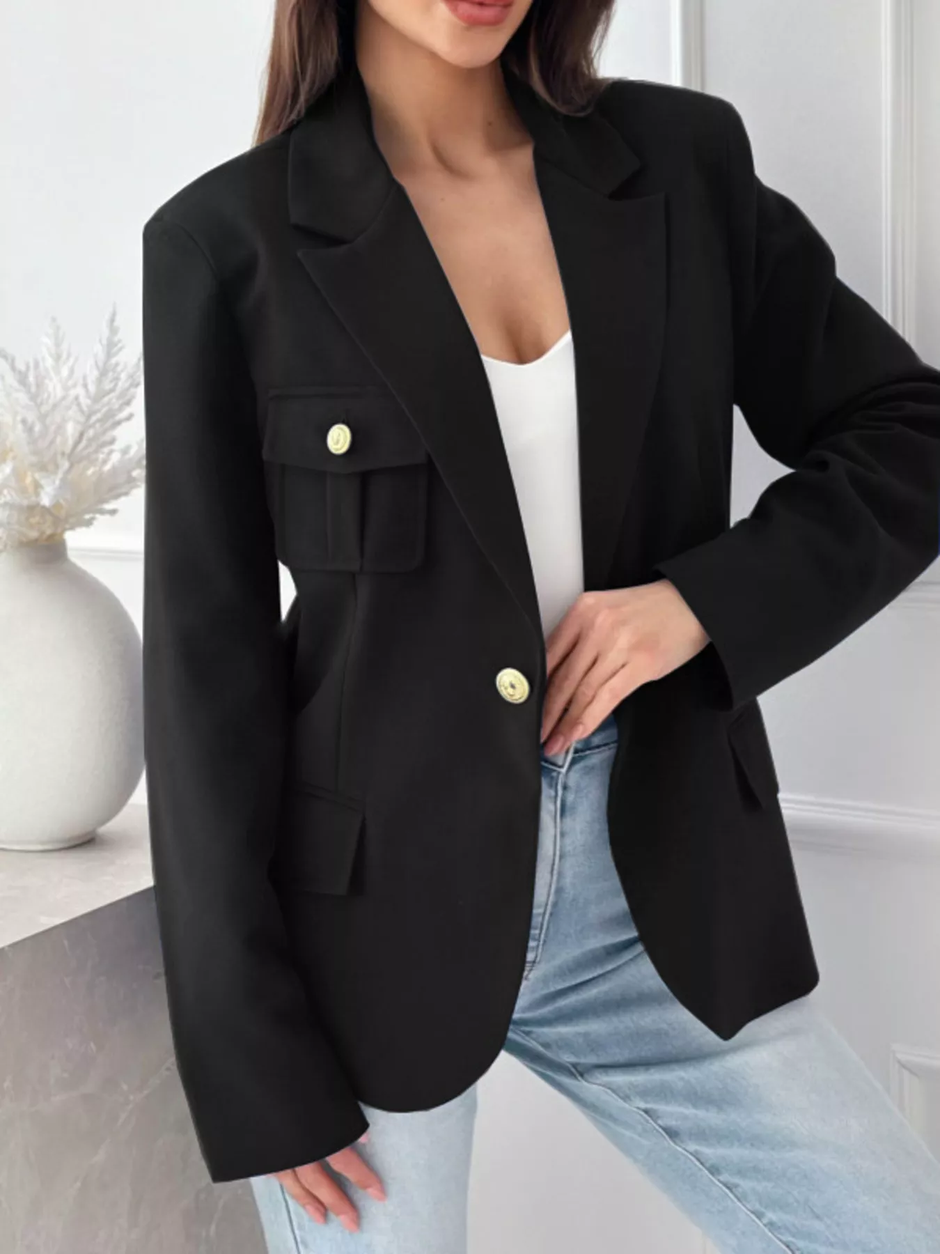 Lapel Collar One Button Blazer - Image 18