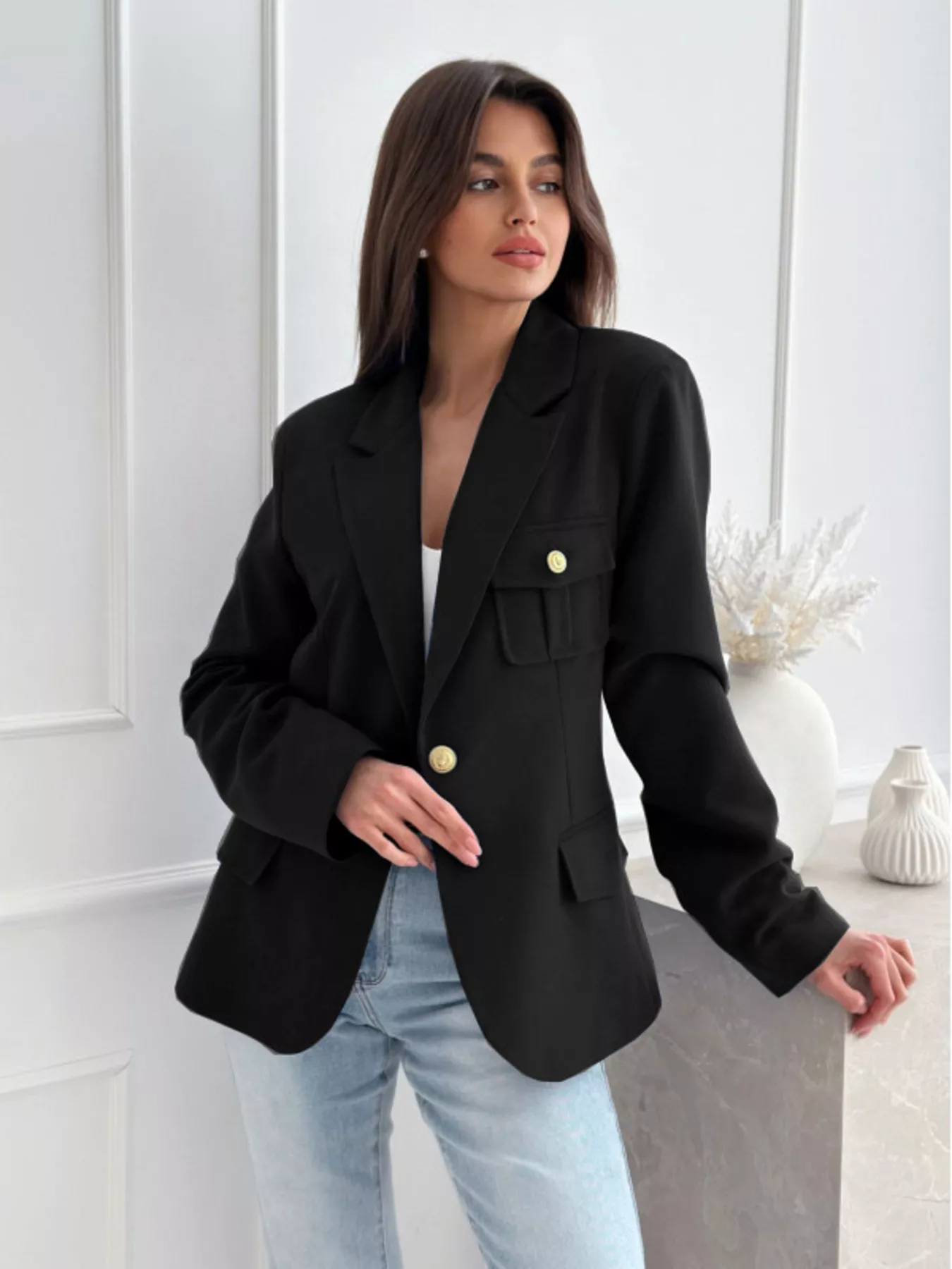 Lapel Collar One Button Blazer - Image 19