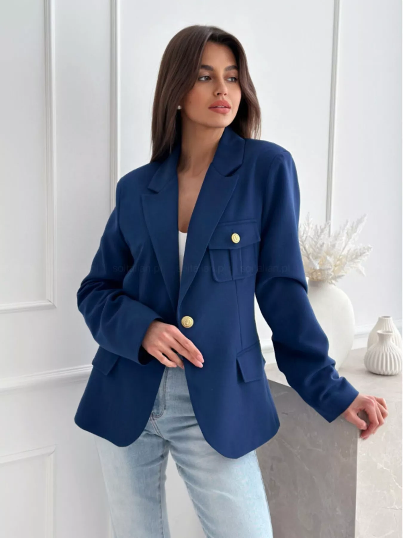Lapel Collar One Button Blazer - Image 2
