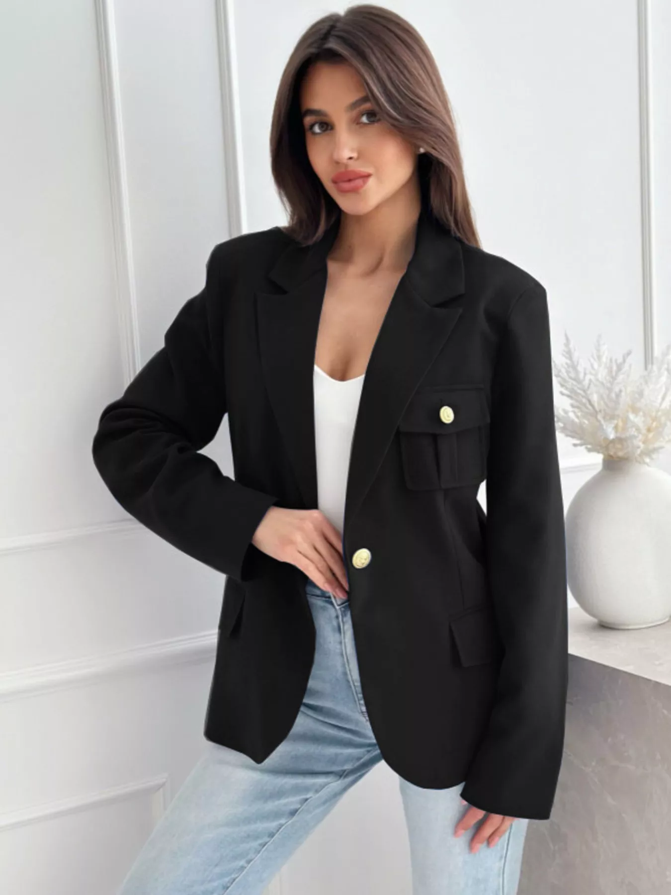 Lapel Collar One Button Blazer - Image 20