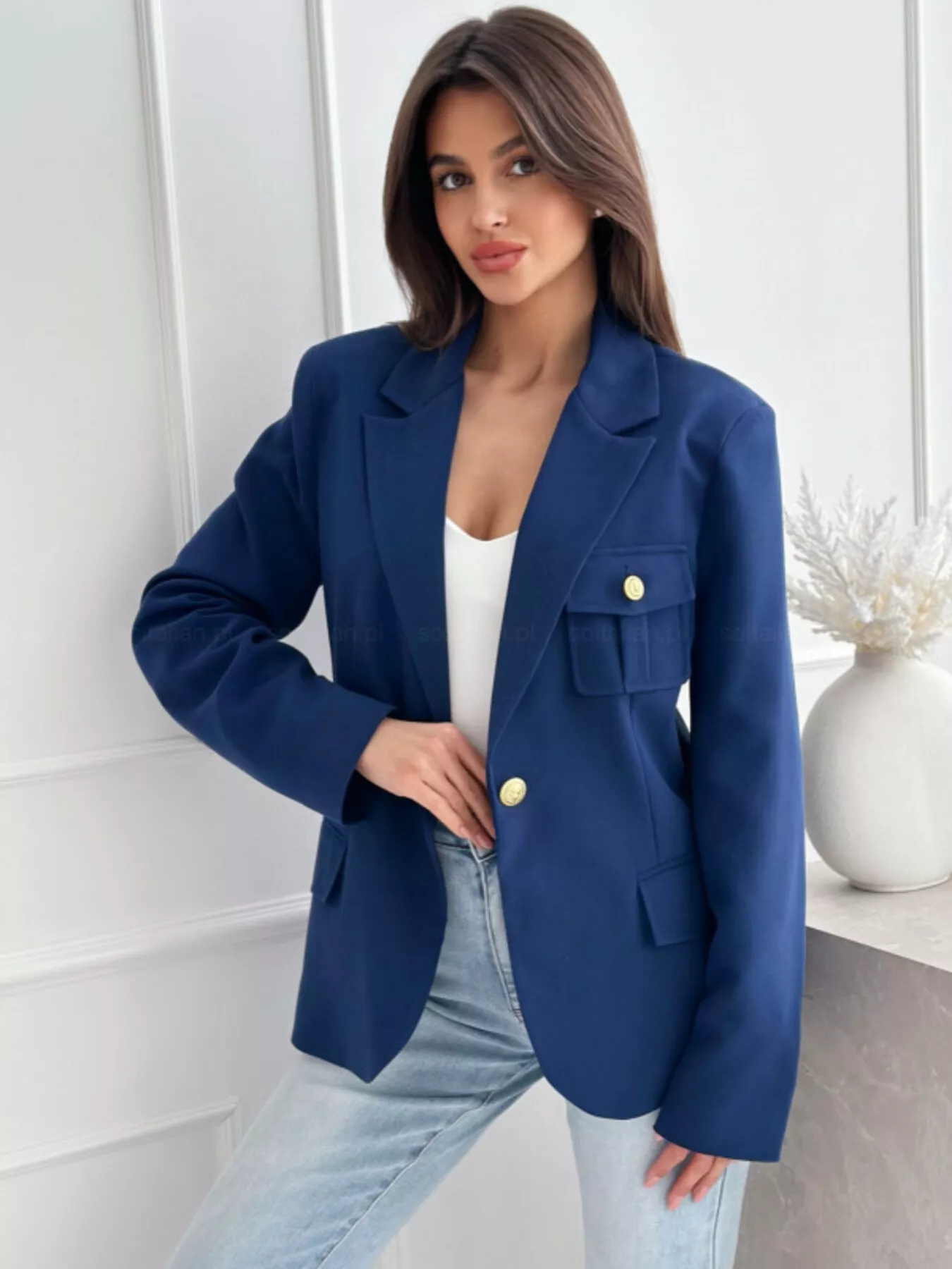 Lapel Collar One Button Blazer - Image 3