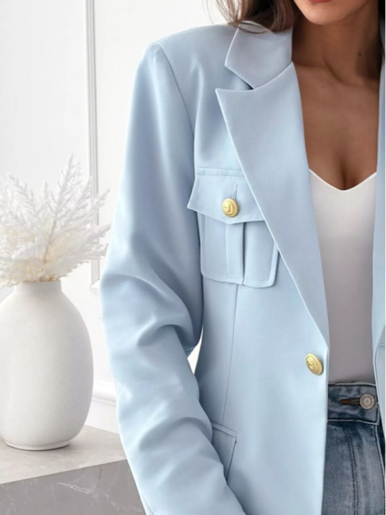 Lapel Collar One Button Blazer - Image 8