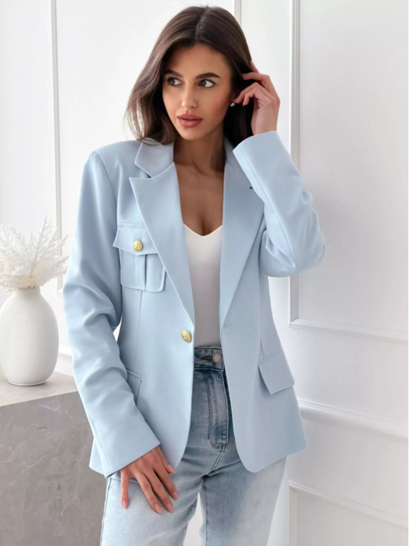 Lapel Collar One Button Blazer - Image 9