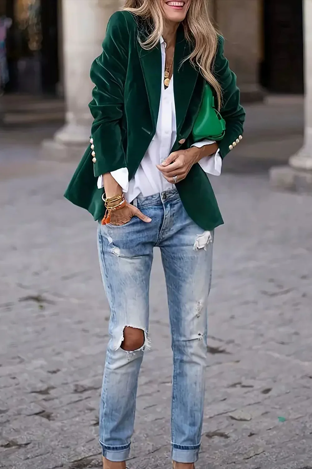 Lapel Collar One Button Blazer - Image 4
