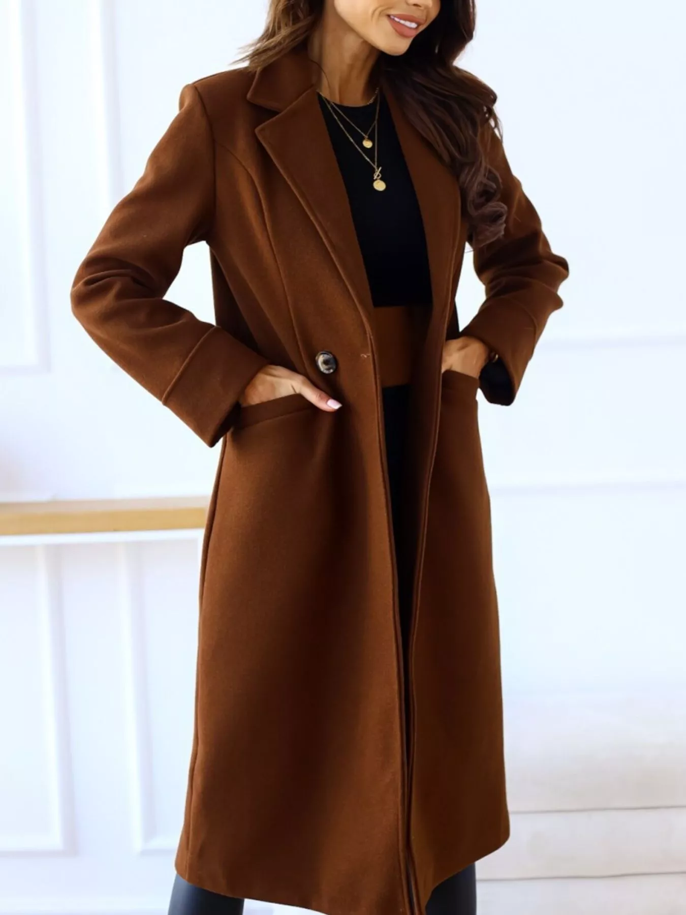 Lapel Collar Wool Blend Overcoat - Image 10