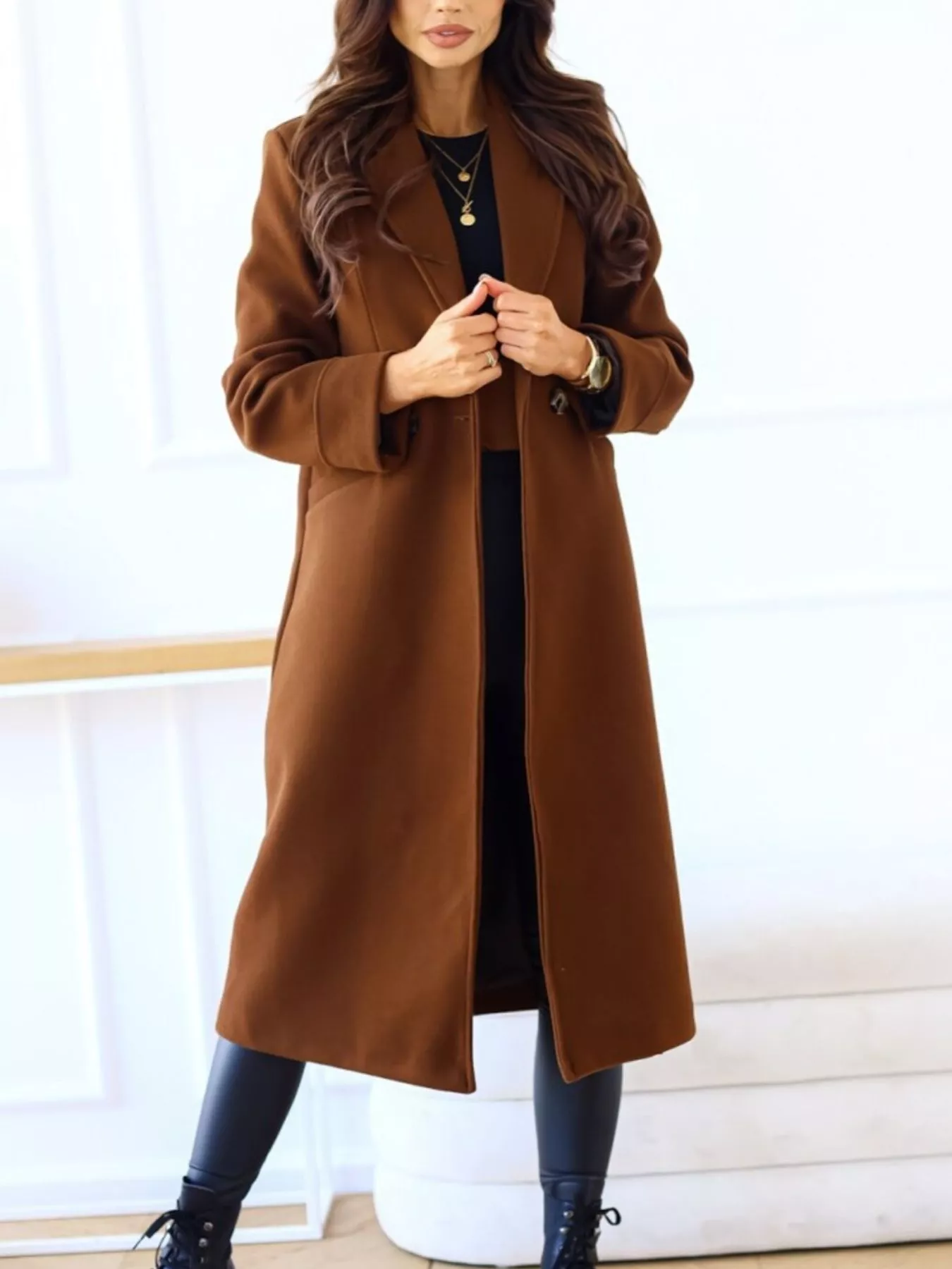 Lapel Collar Wool Blend Overcoat - Image 11