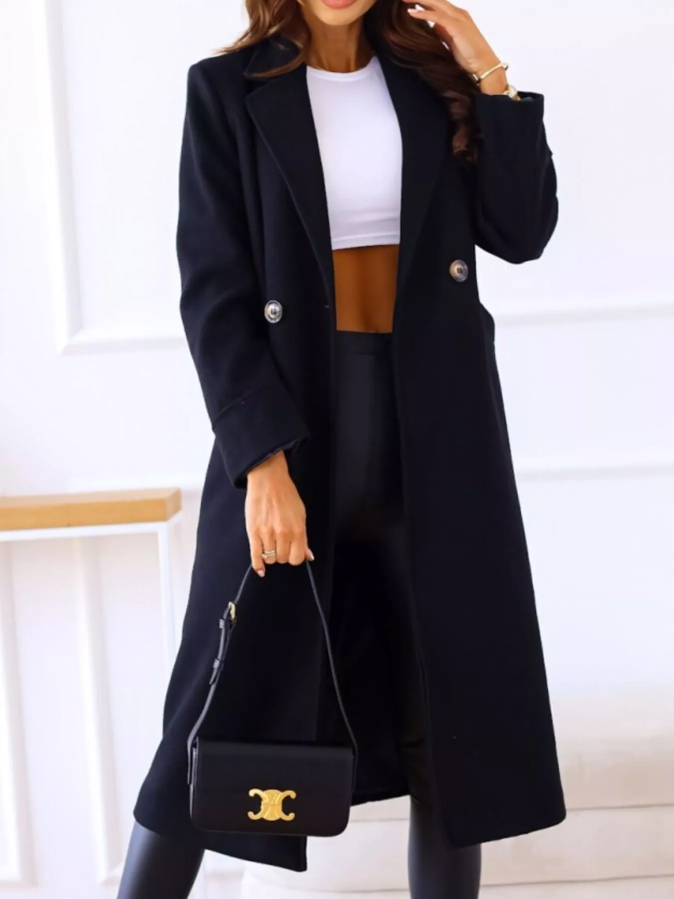 Lapel Collar Wool Blend Overcoat - Image 13