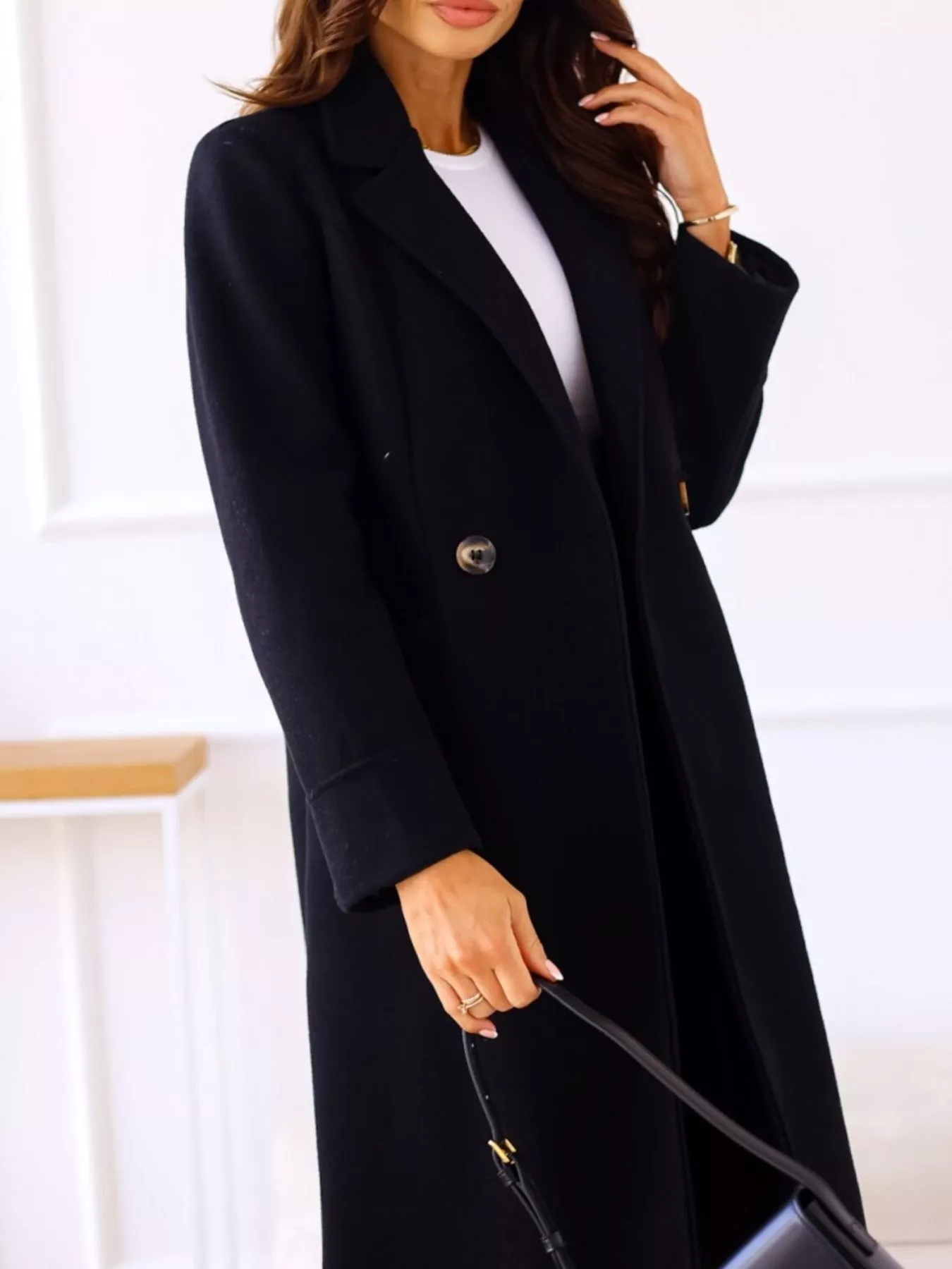 Lapel Collar Wool Blend Overcoat - Image 15