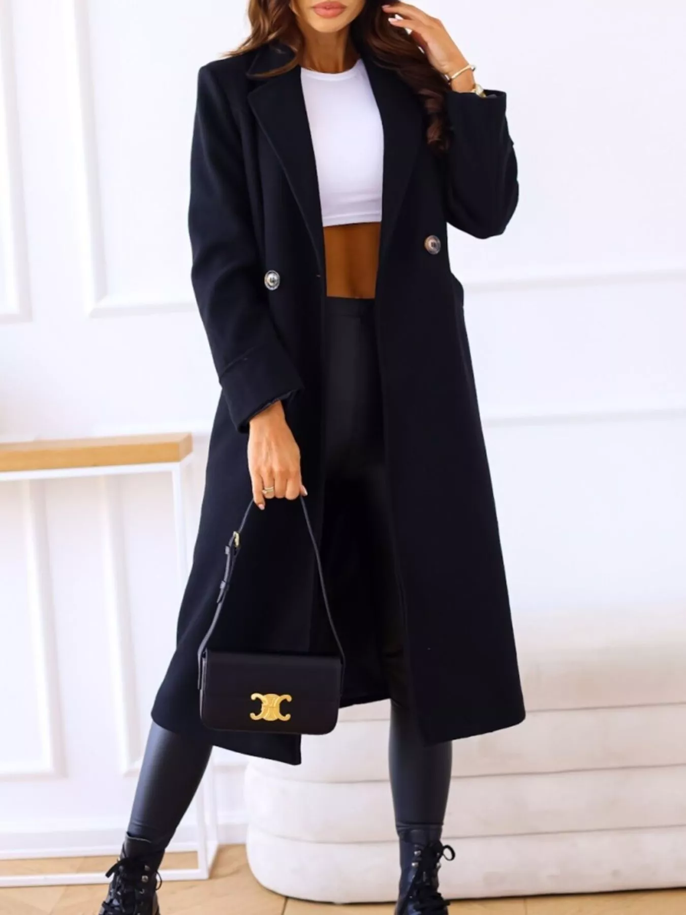 Lapel Collar Wool Blend Overcoat - Image 17