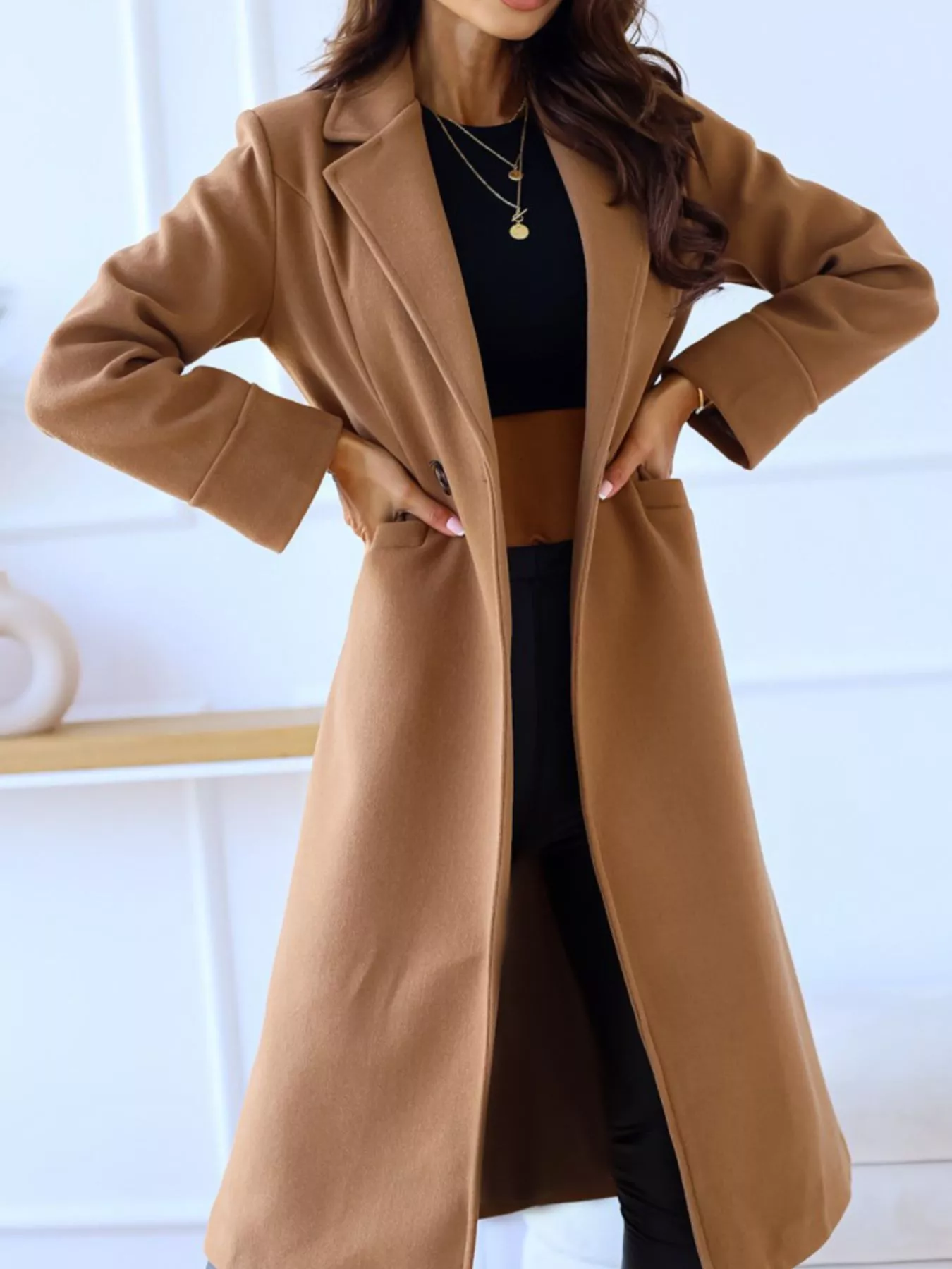 Lapel Collar Wool Blend Overcoat - Image 3