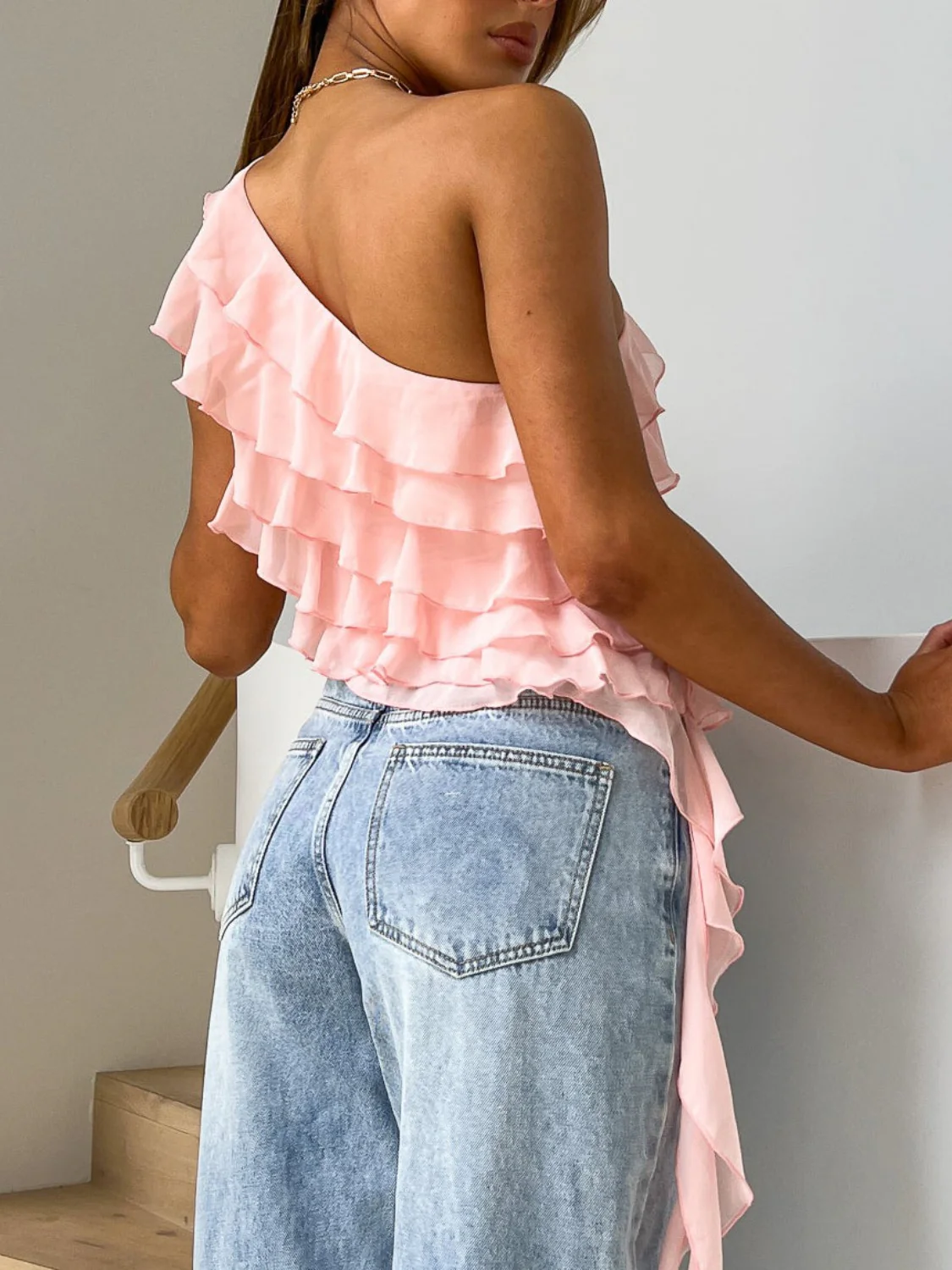 Layered Ruffled One Shoulder Tank - Image 4