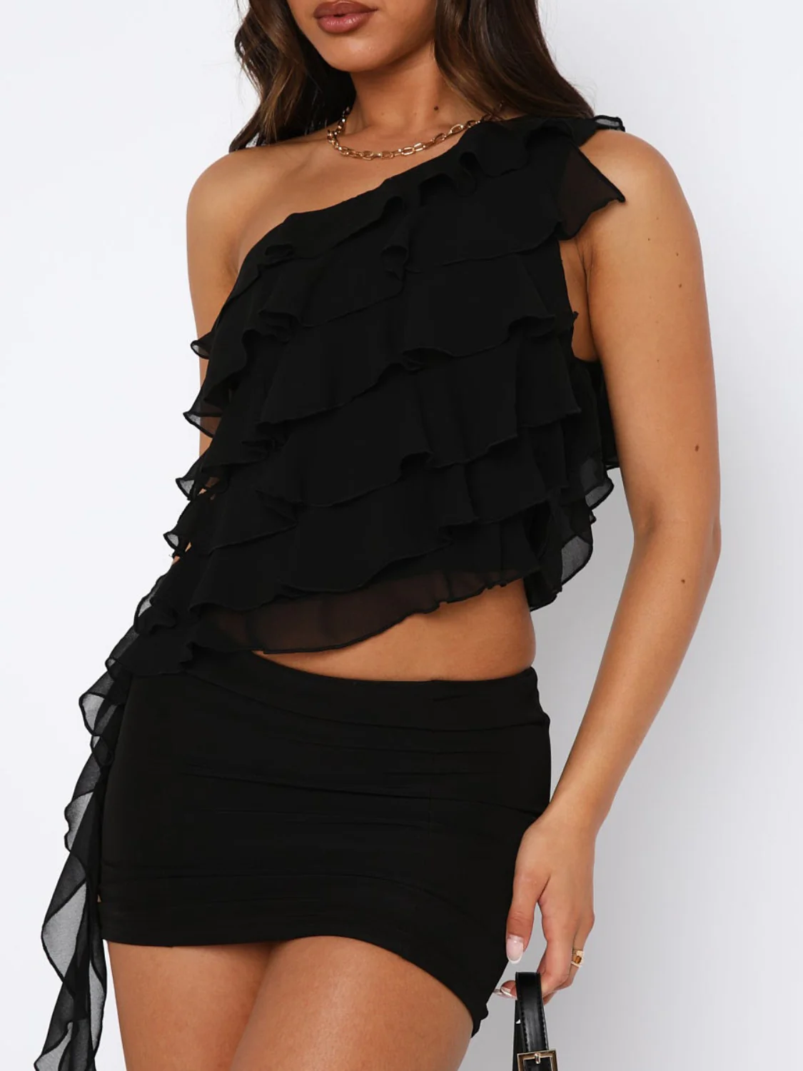 Layered Ruffled One Shoulder Tank - Image 6